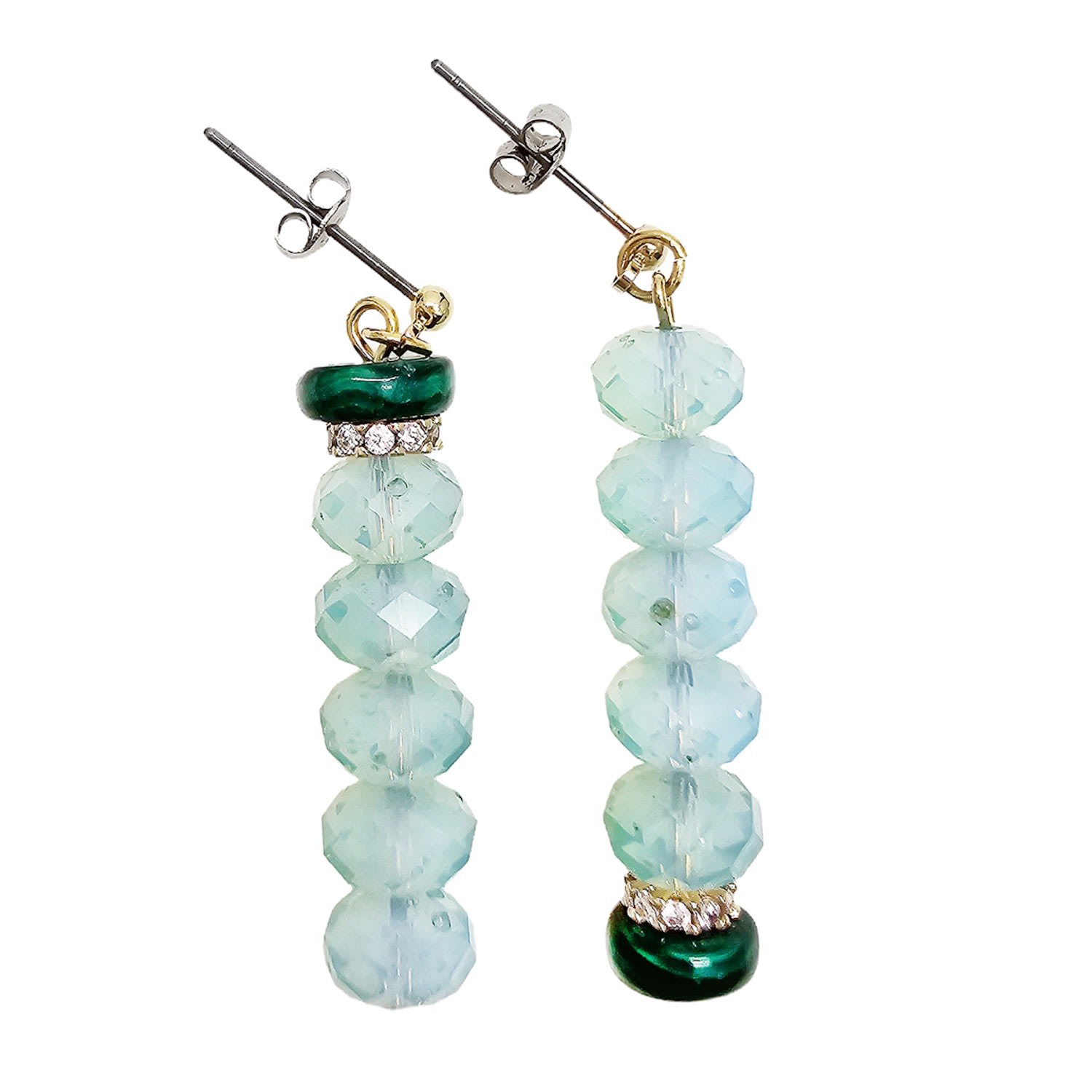 Farra Women's Blue Malachite With Opal Asymmetric Earrings