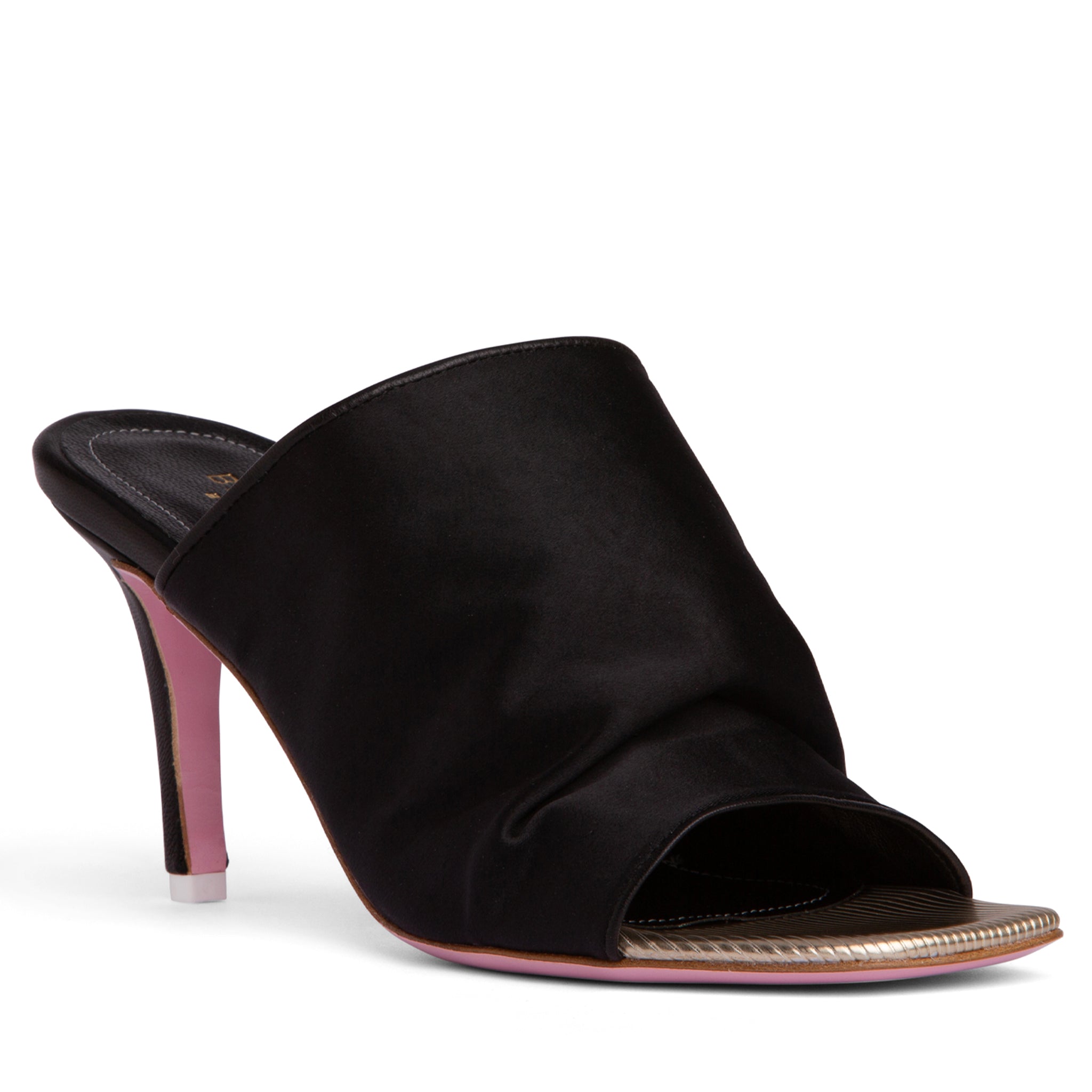 Beautiisoles By Robyn Shreiber Made In Italy Women's Lana Black Heeled Sandal In Dressy Comfortable Stretch Satin For Work Valentine Evening Part In Black