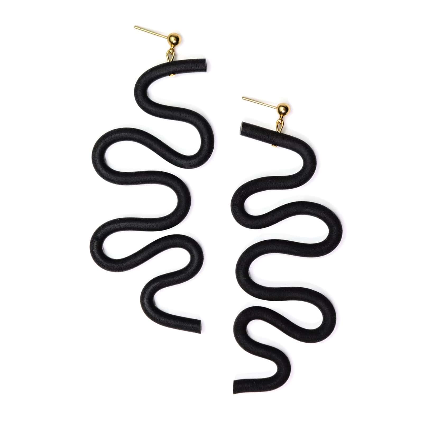 Women’s Small Tube Squiggles Dangly Earrings In Black By Chavelli