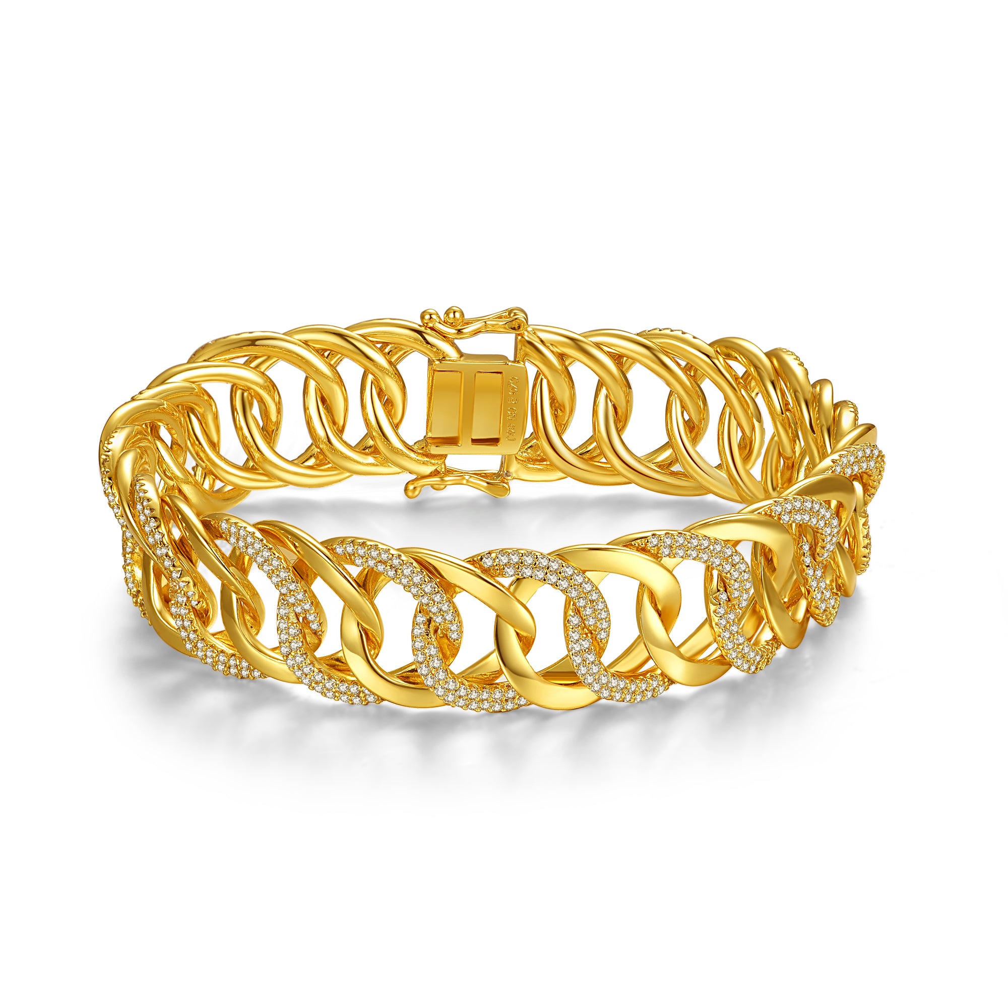 Women’s Gold / White Rachel Glauber Yellow Gold Plated With Cubic Zirconia Interlocking Slinky Link Chain Bracelet Genevive Jewelry