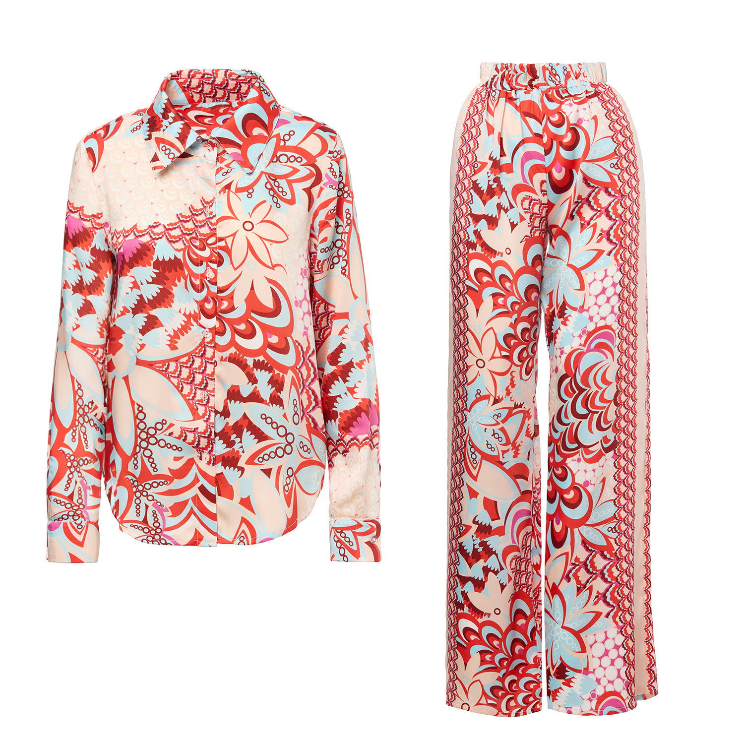 Bluzat Floral Print Matching Set With Shirt And Trousers