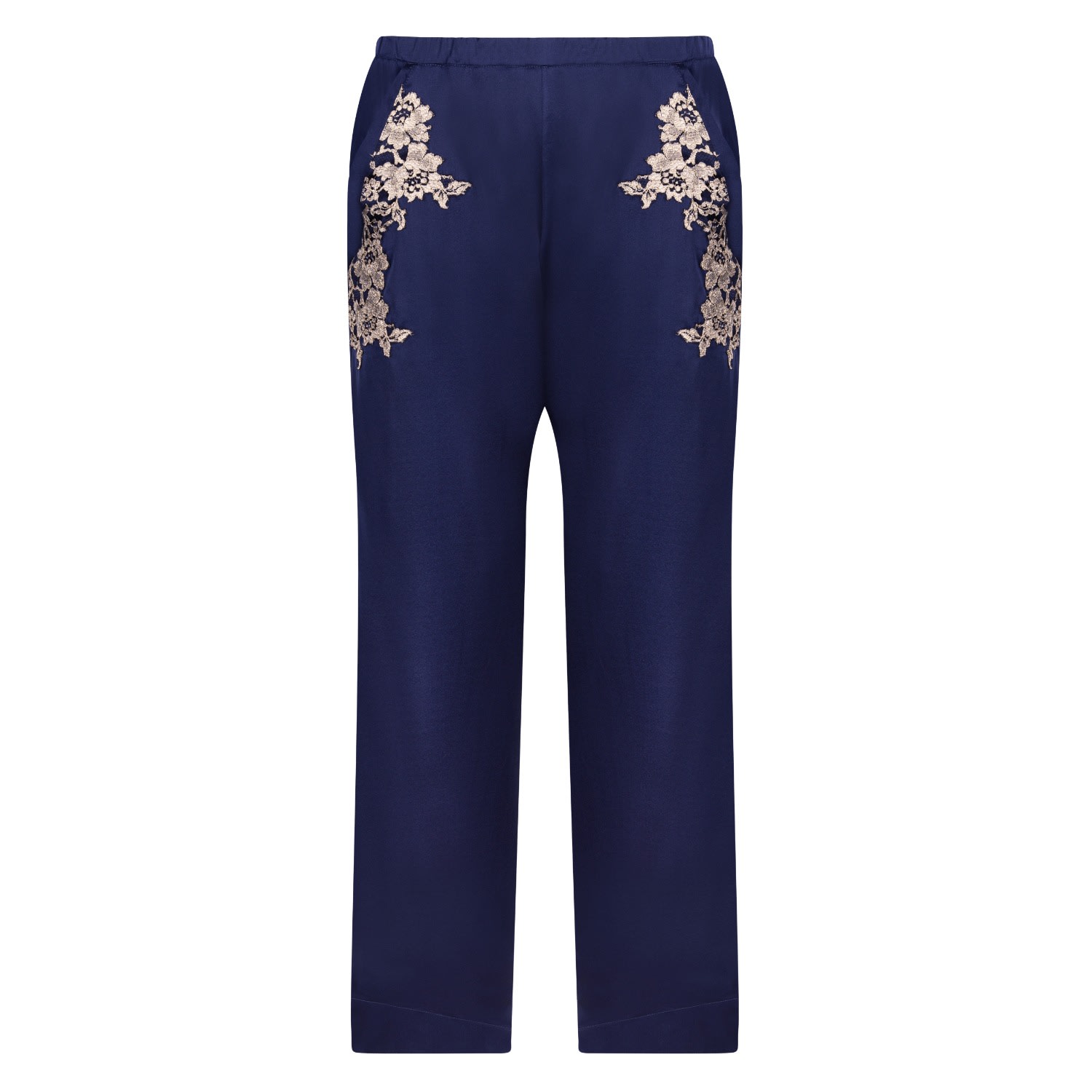 Emma Harris Women's Blue Elsa Silk And Lace Pyjama Trouser