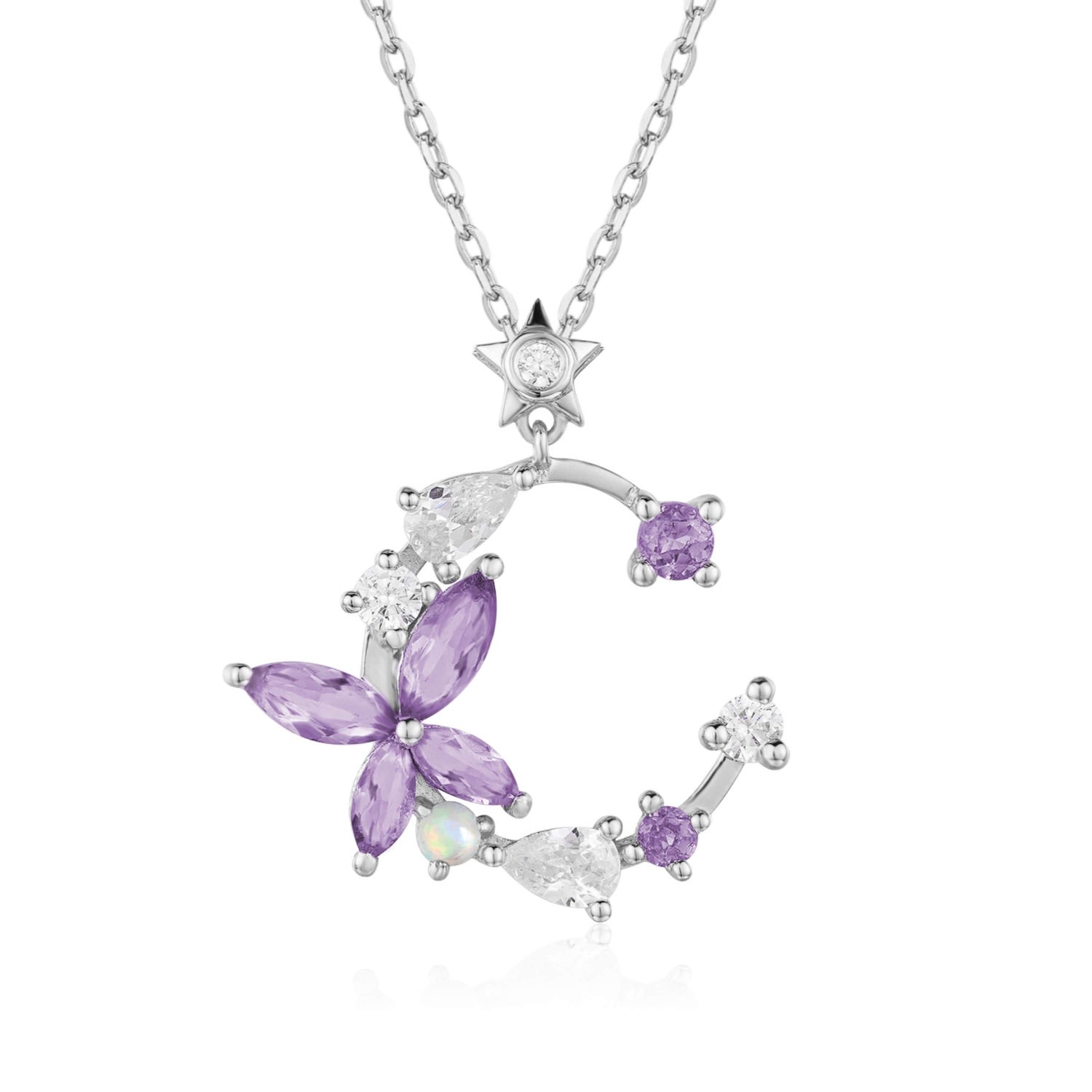 Women’s Silver Monarch Butterfly Amethyst Opal Necklace White Gold Vermeil Azura Jewelry New York