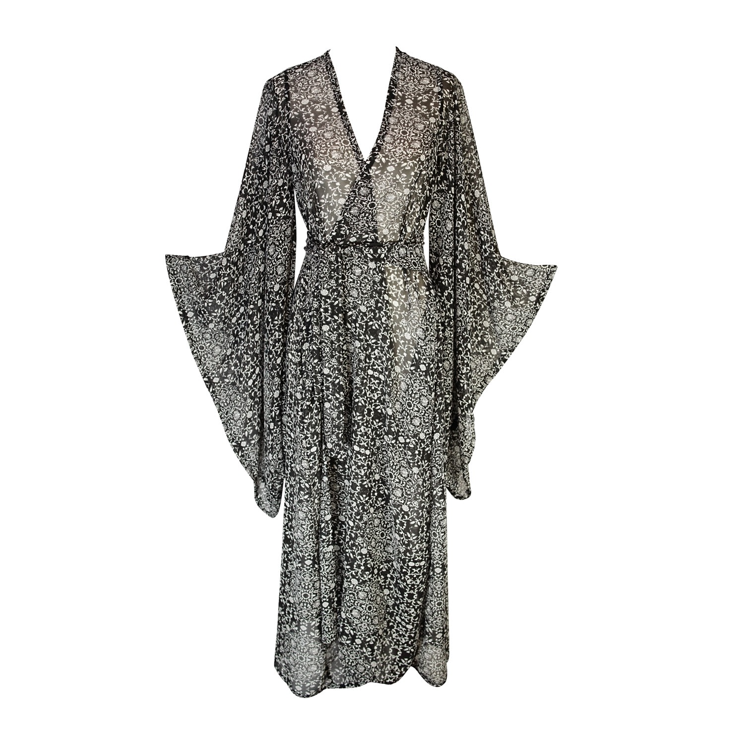 Jennafer Grace Women's Black / White Victoria Flora Kimono