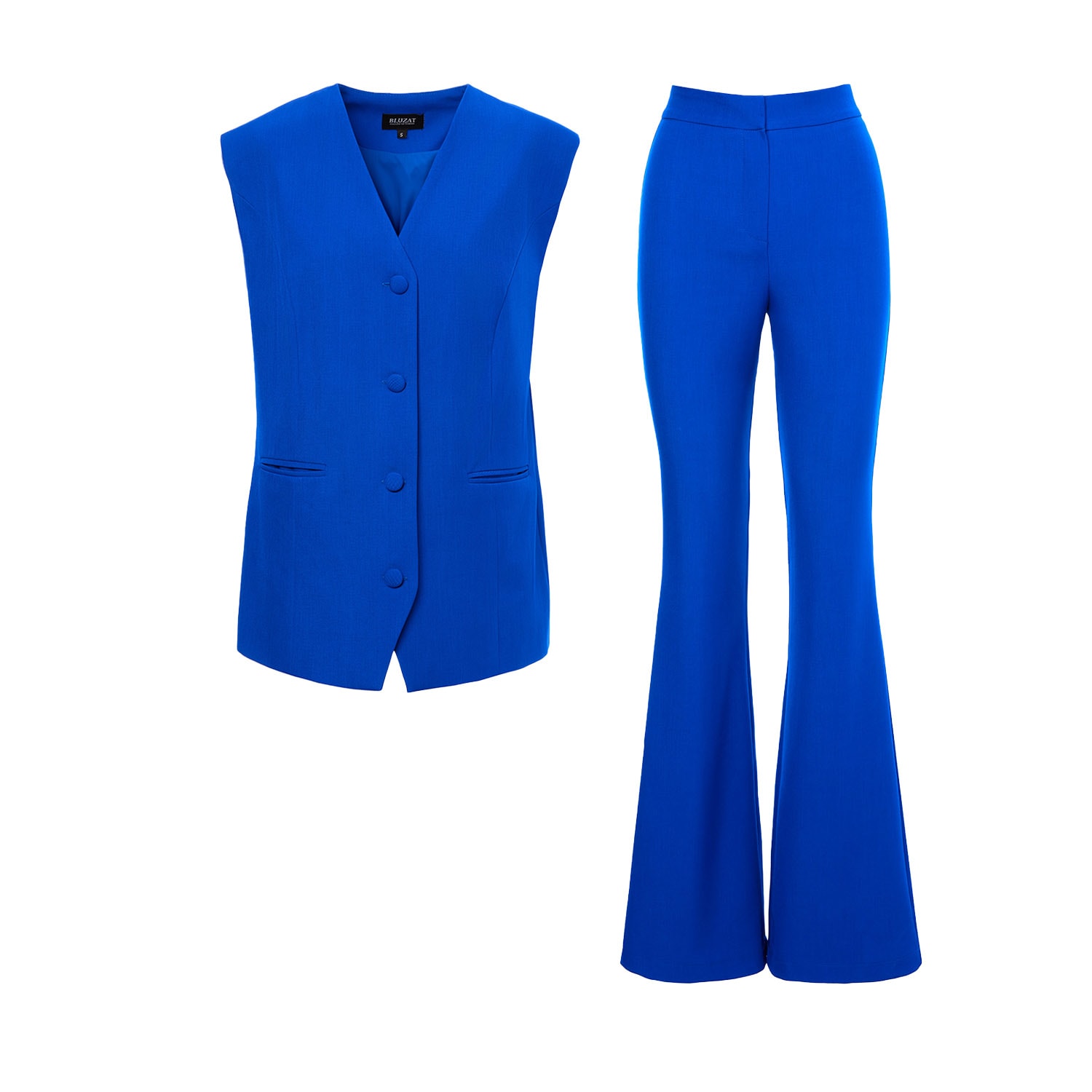 Women’s Electric Blue Suit With Oversized Vest And Flared Trousers Large Bluzat