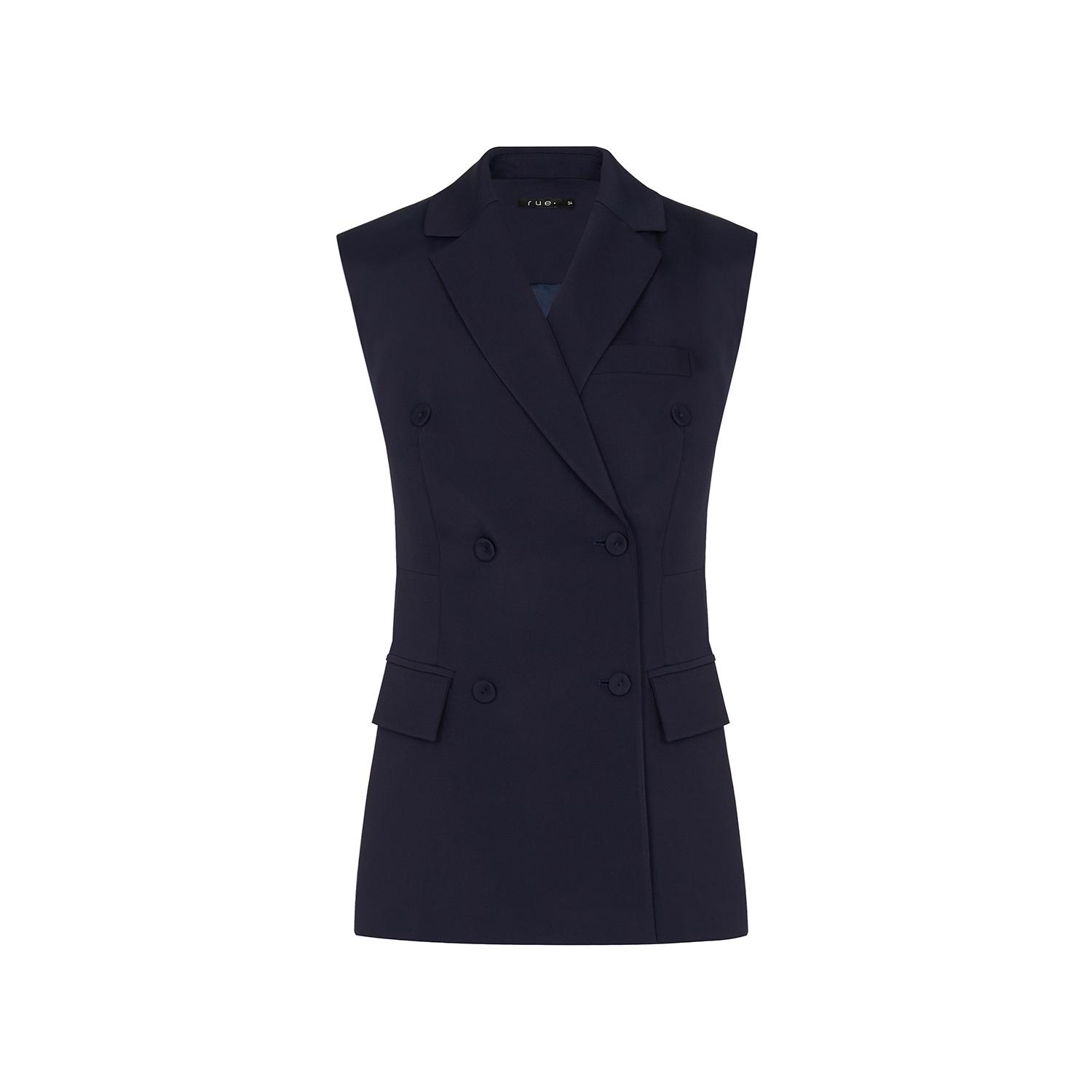 Rue Les Createurs Women's Blue Button Detail Sleeveless Navy Vest In Blue