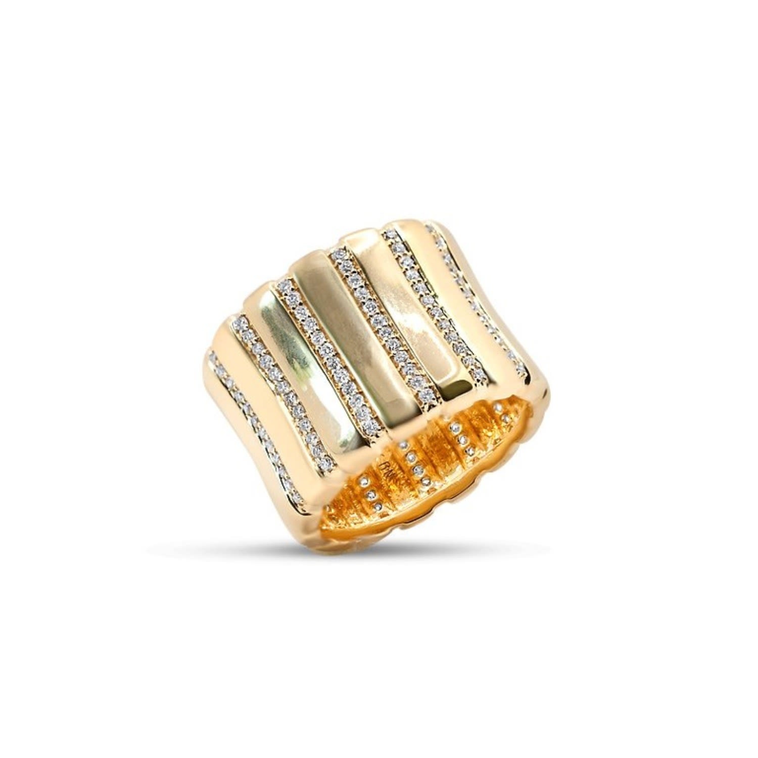 Women’s Pinstripe Strength Diamond Mega Chubby Cigar Band All The Way Diamonds In Yellow Gold Rinoor