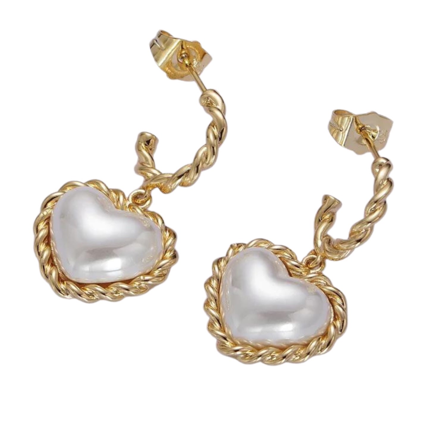 Women’s Gold / White Coco Drop Heart Earrings Celine Collective