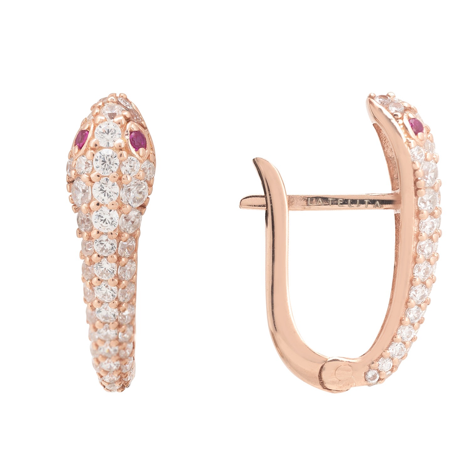 Women’s Rose Gold / Pink / Purple Snake Huggie Hoops Rosegold Latelita