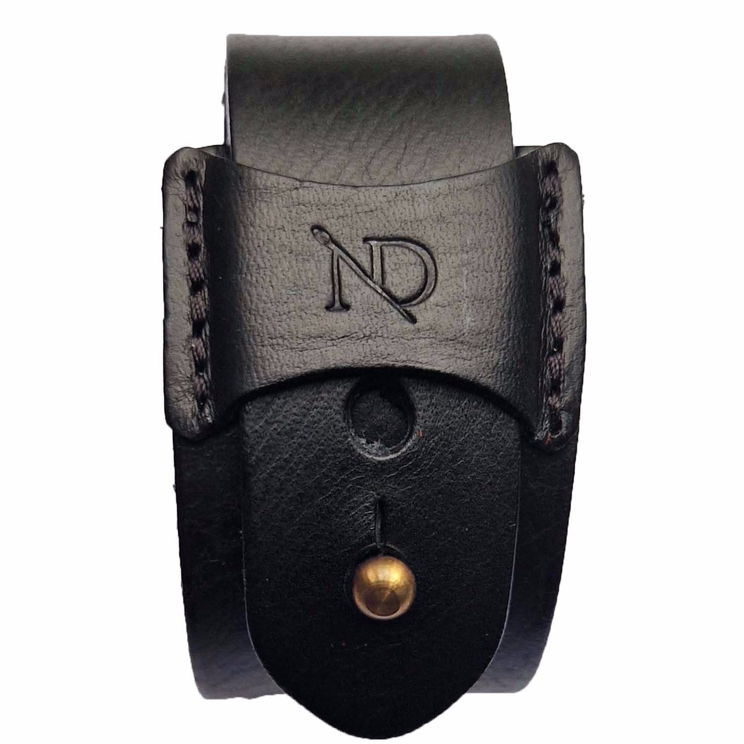 Men’s Finsbury Black Natural Grain Leather Bracelet With Brass Button N’damus London