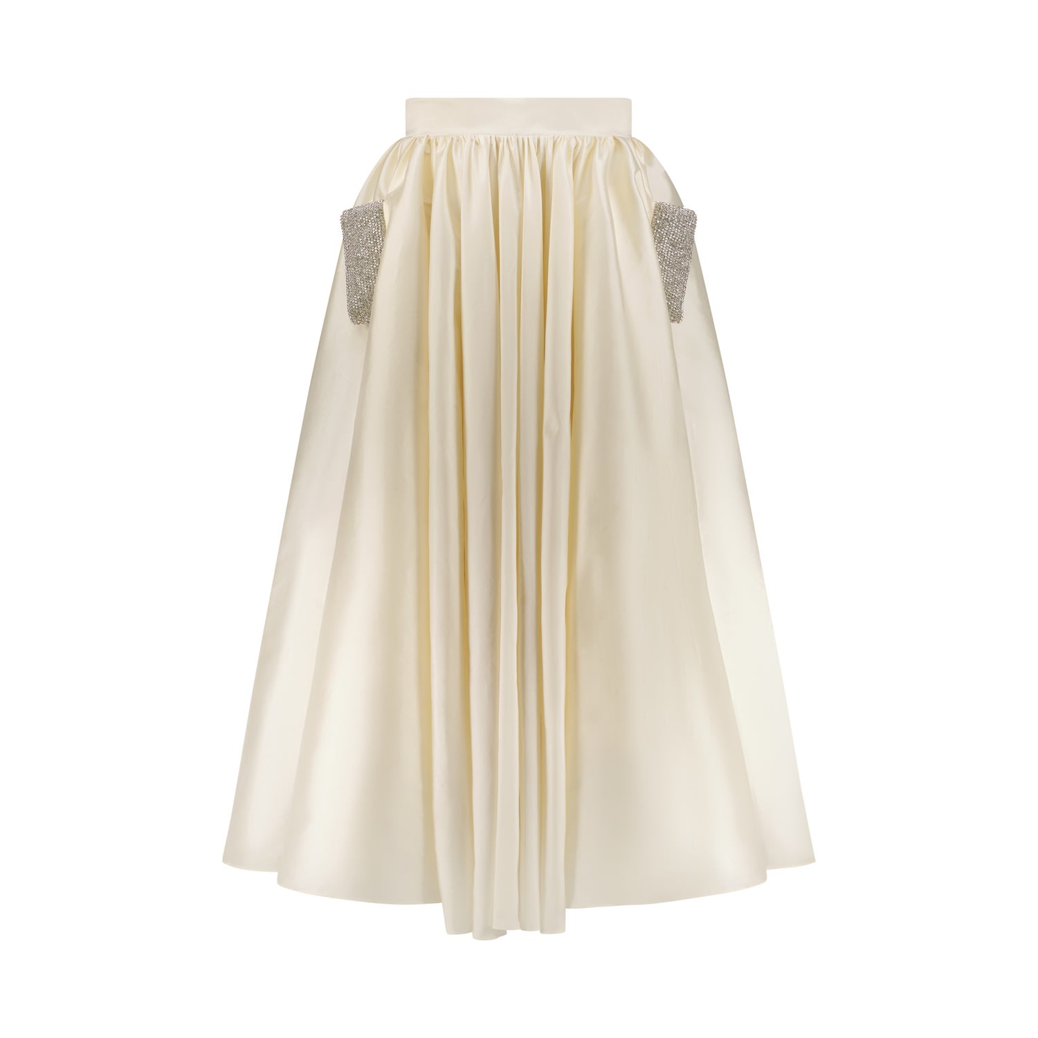 Azzalia Women's Gathered Biased Cut Raw Silk Skirt With Embellishment Crystals Pocket Beige Color In Beige