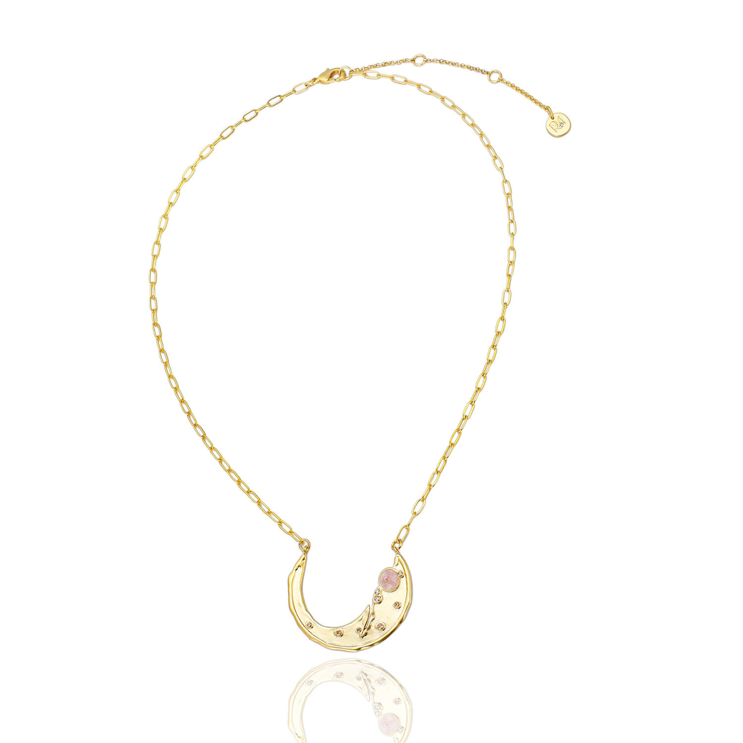 Rare Matters Jewelry Women's Pink / Purple Stellar Arc Crescent Moon Strawberry Quartz Necklace