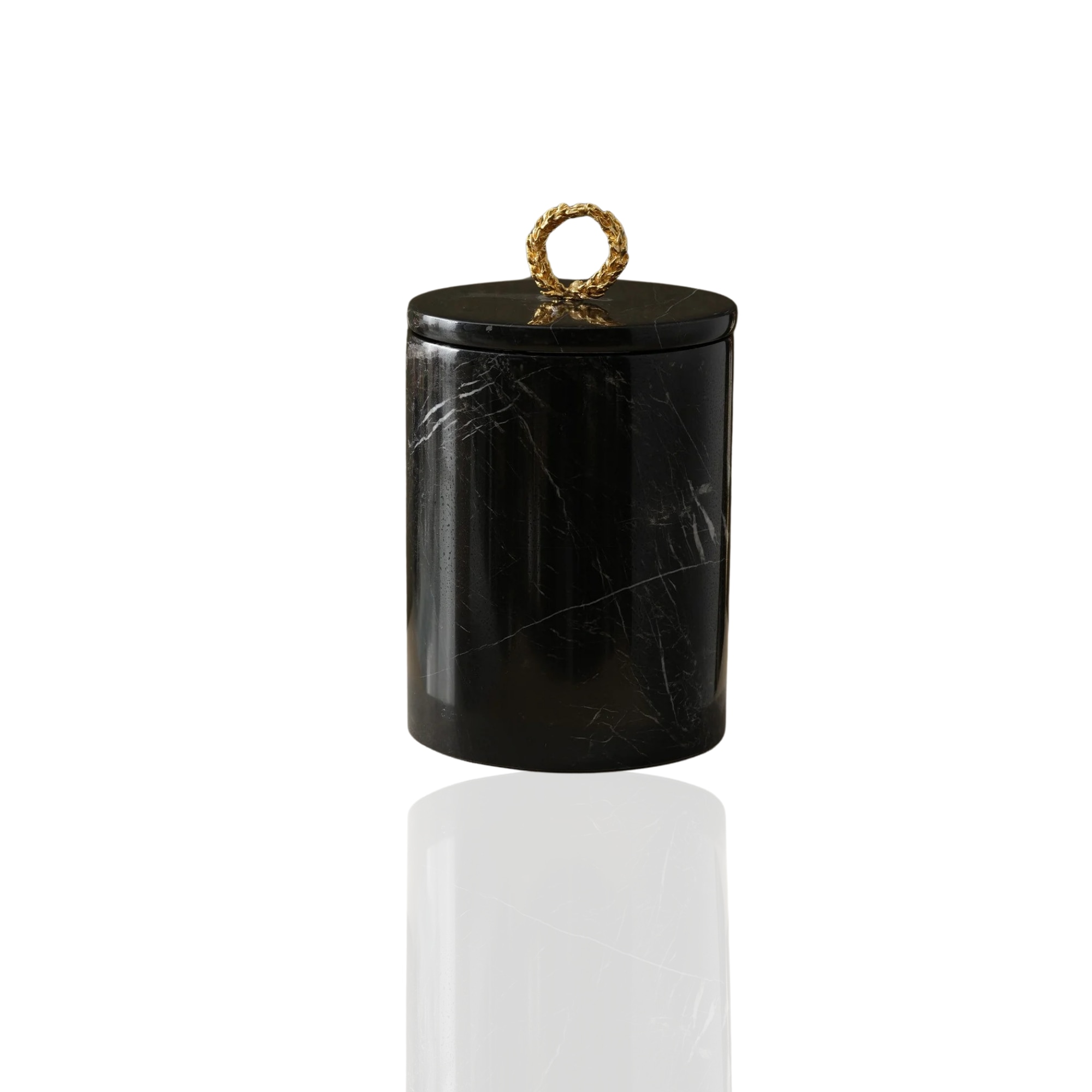 Marleth Marble Bathroom & Vanity Waste Bin – Black With Brass Wreath Handle