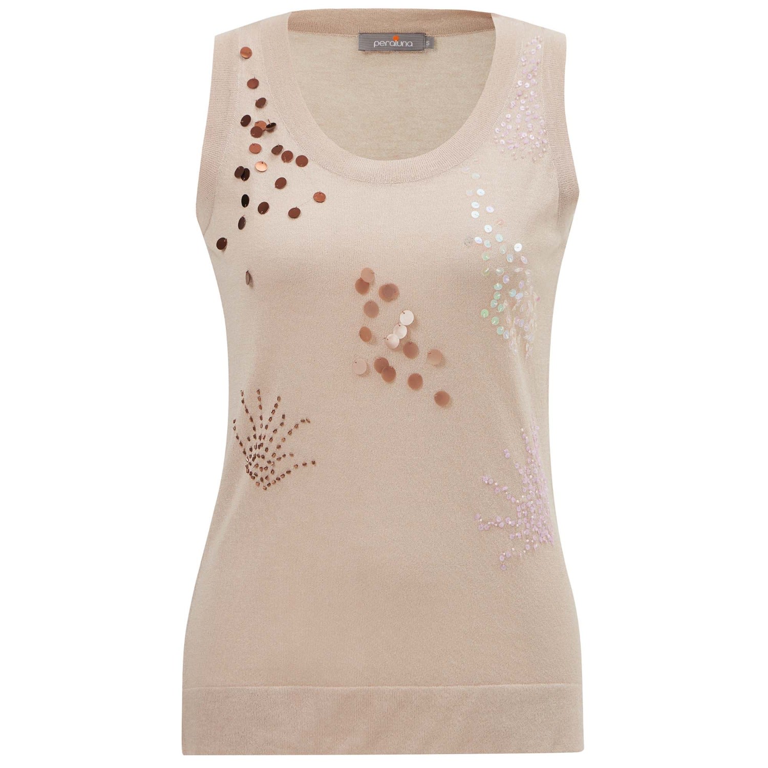 Women’s Neutrals Sequin Embroidered Sleeveless Knitted Blouse In Beige Extra Large Peraluna