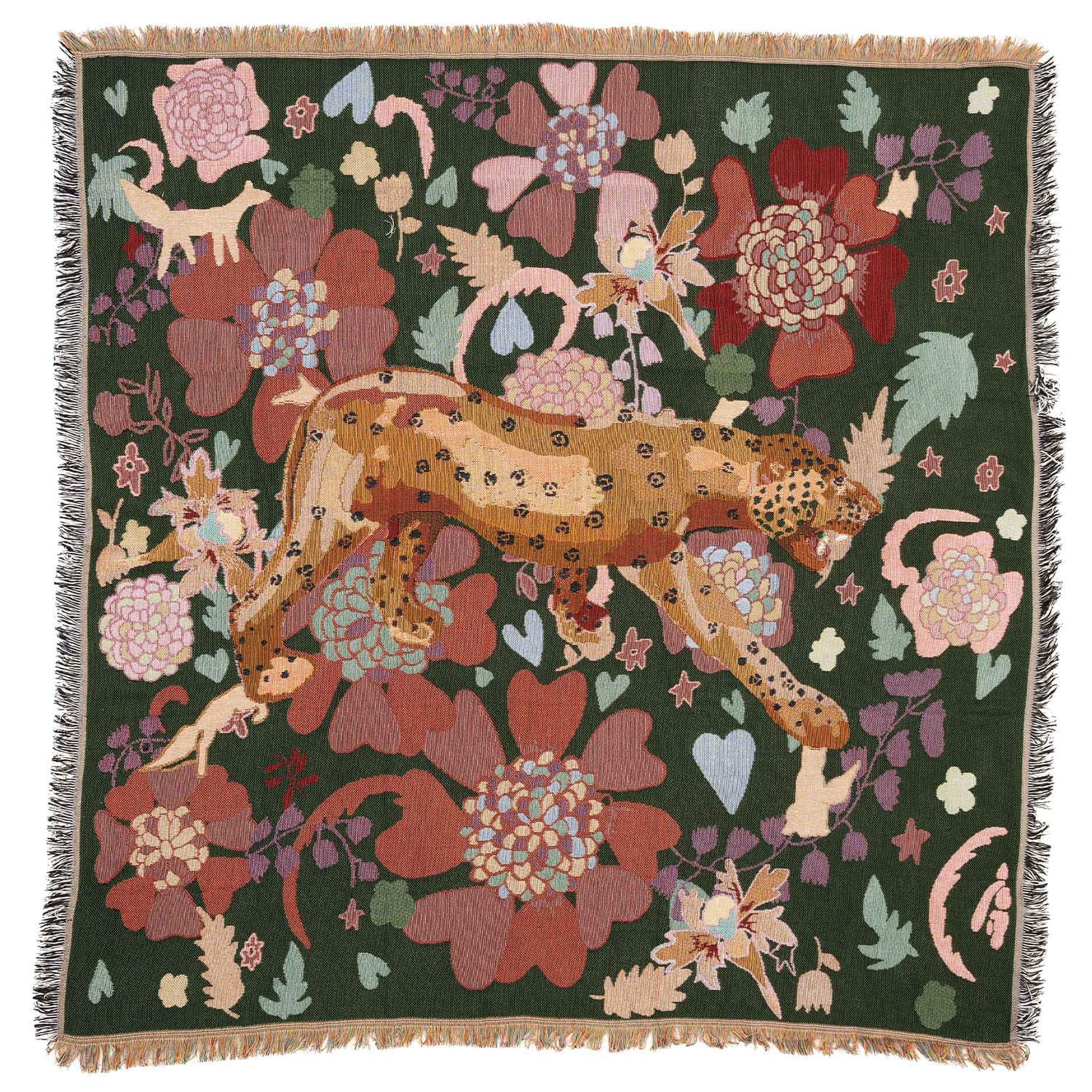 House Of Murphy Blue / Green Jungle Walk Woven Blanket In Multi