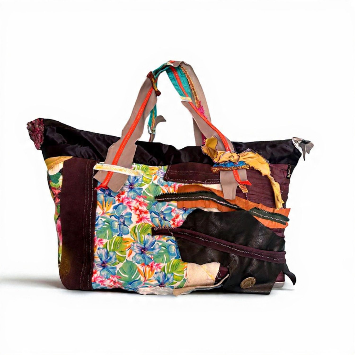 Women's Brown / Blue / White Patchwork Asymmetric Tote | Medium | Miro Misljen