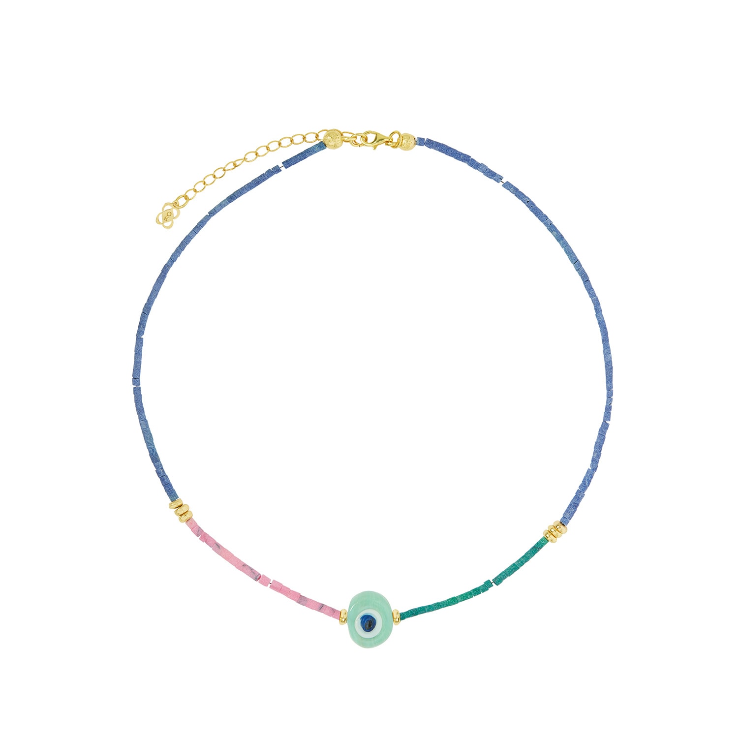 Shop Ottoman Hands Women's Solana Evil Eye Multi Colour Beaded Necklace In Blue/green/pink/yellow
