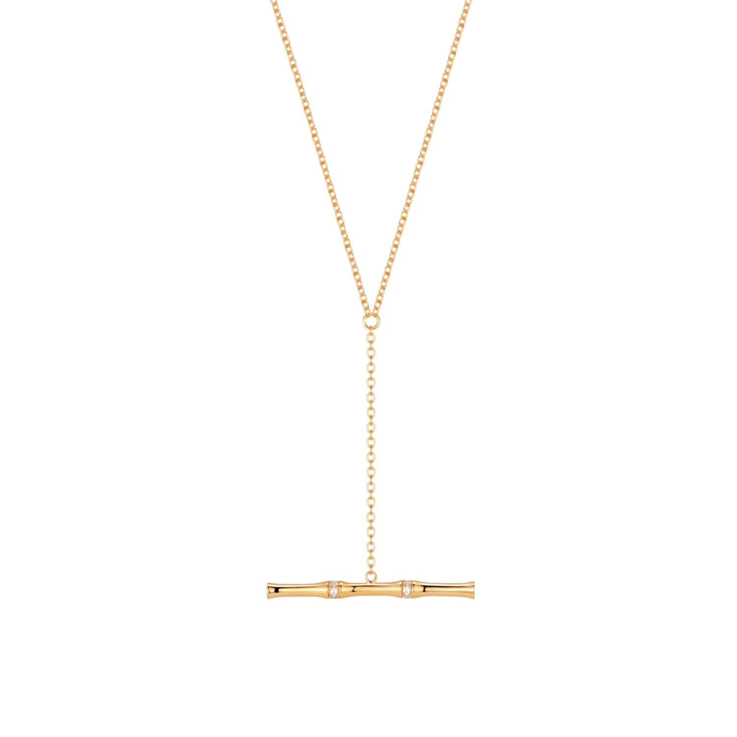 Vanchi Women's Bamboo Chain Y-bar Lariat Necklace In Gold In Gold