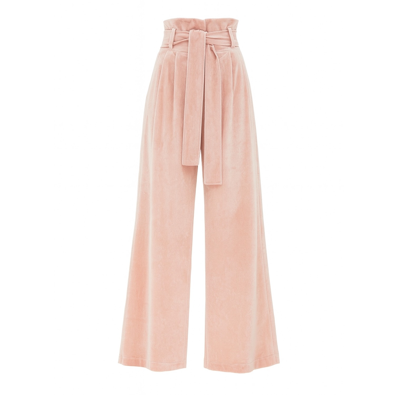 Julia Allert Women's Pink Velvet High Waist Trousers - Soft Peach