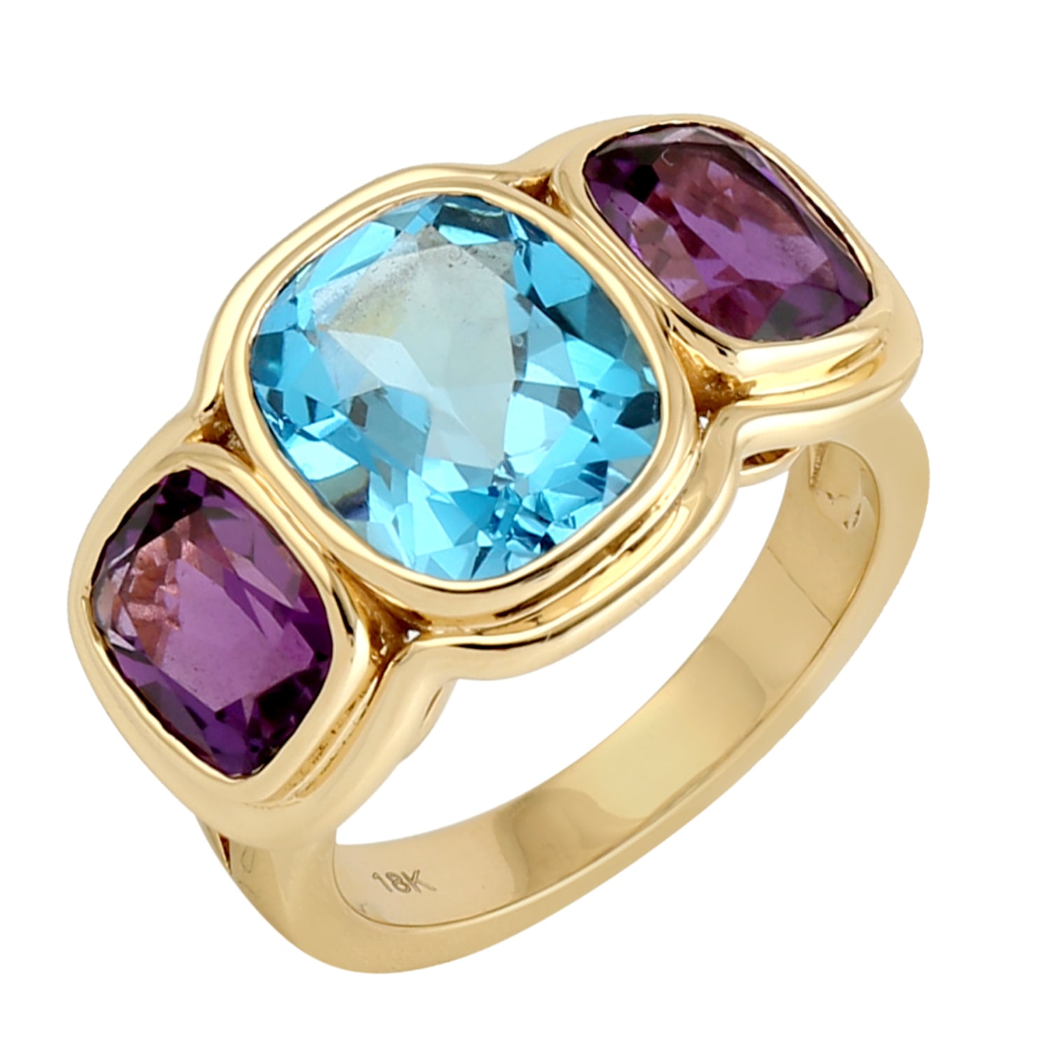 Women’s Gold / Blue / Pink Blue Topaz & Amethyst Gemstone Three Stone Cocktail Ring In 18K Yellow Gold Artisan