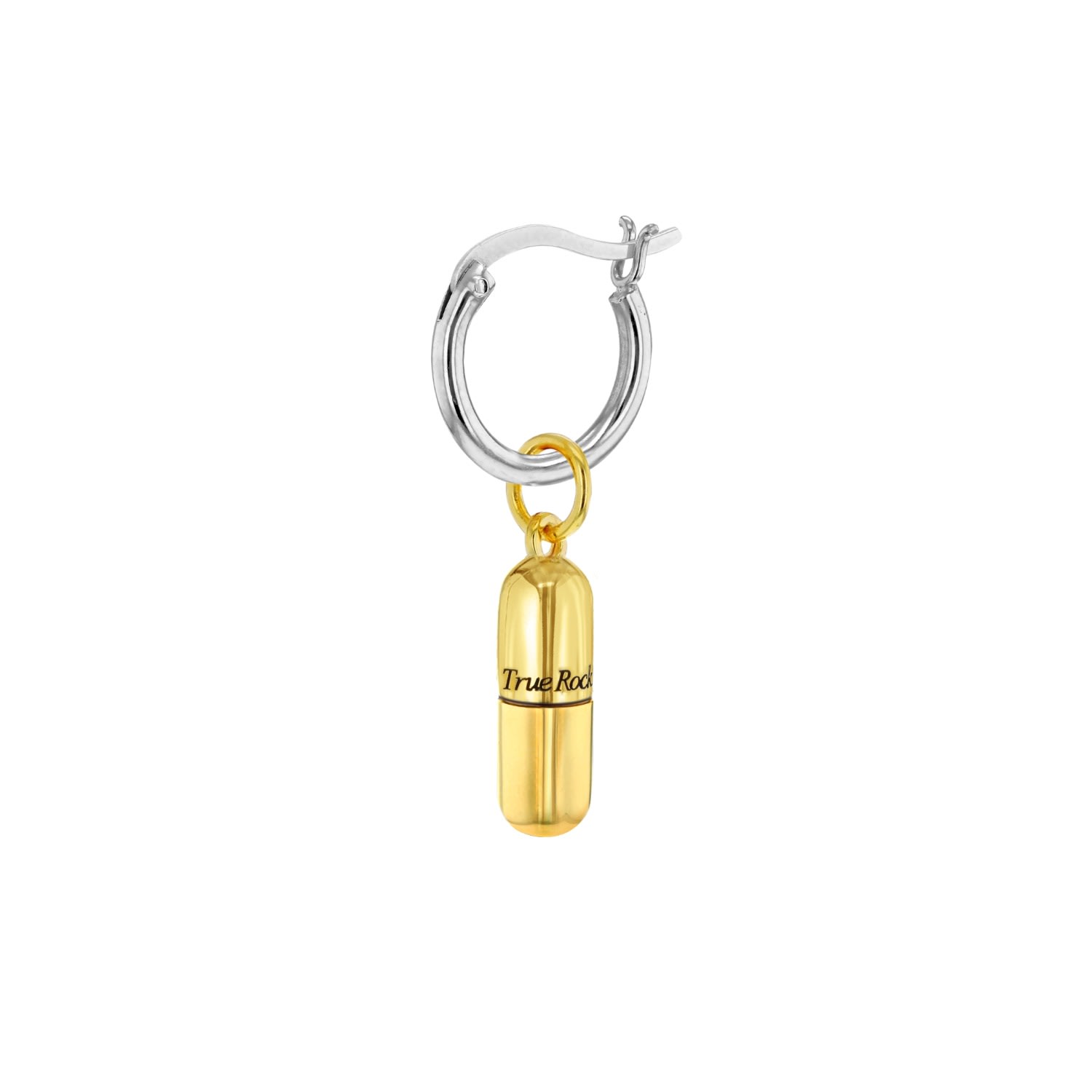 Women’s 18Kt Gold Plated Mini Pill Charm On Sterling Silver Hoop True Rocks