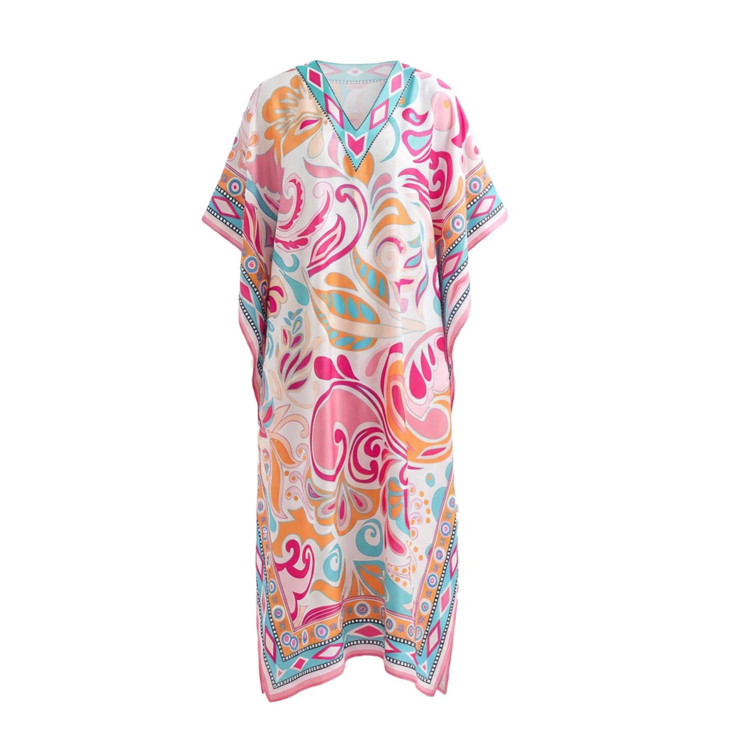 Women's Garnet Geometric Patterned Silky Touch Satin Abaya Kaftan | One Size | Loveist Mağazasi
