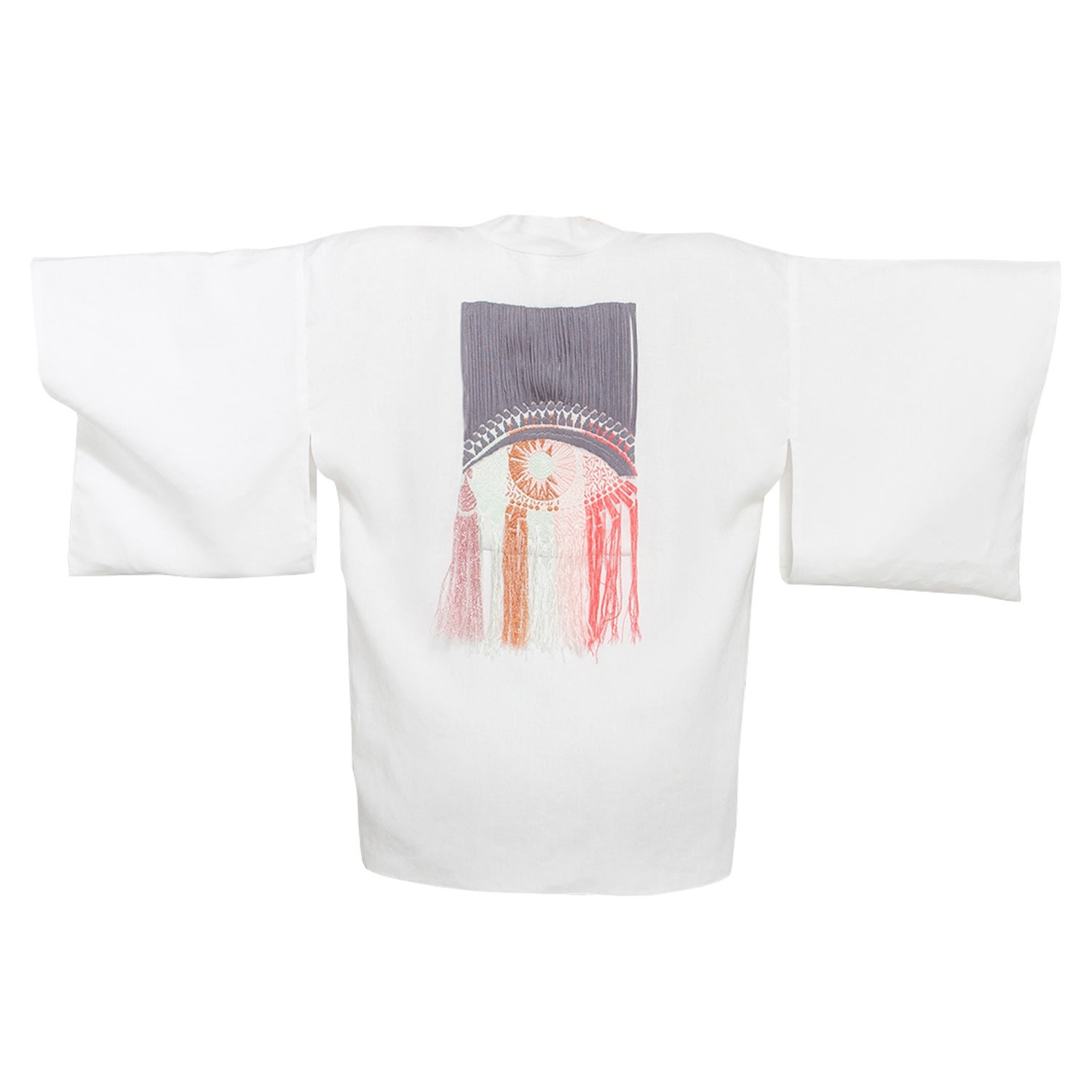 Geegee Collection Women's White Third Eye Hemp Kimono In White