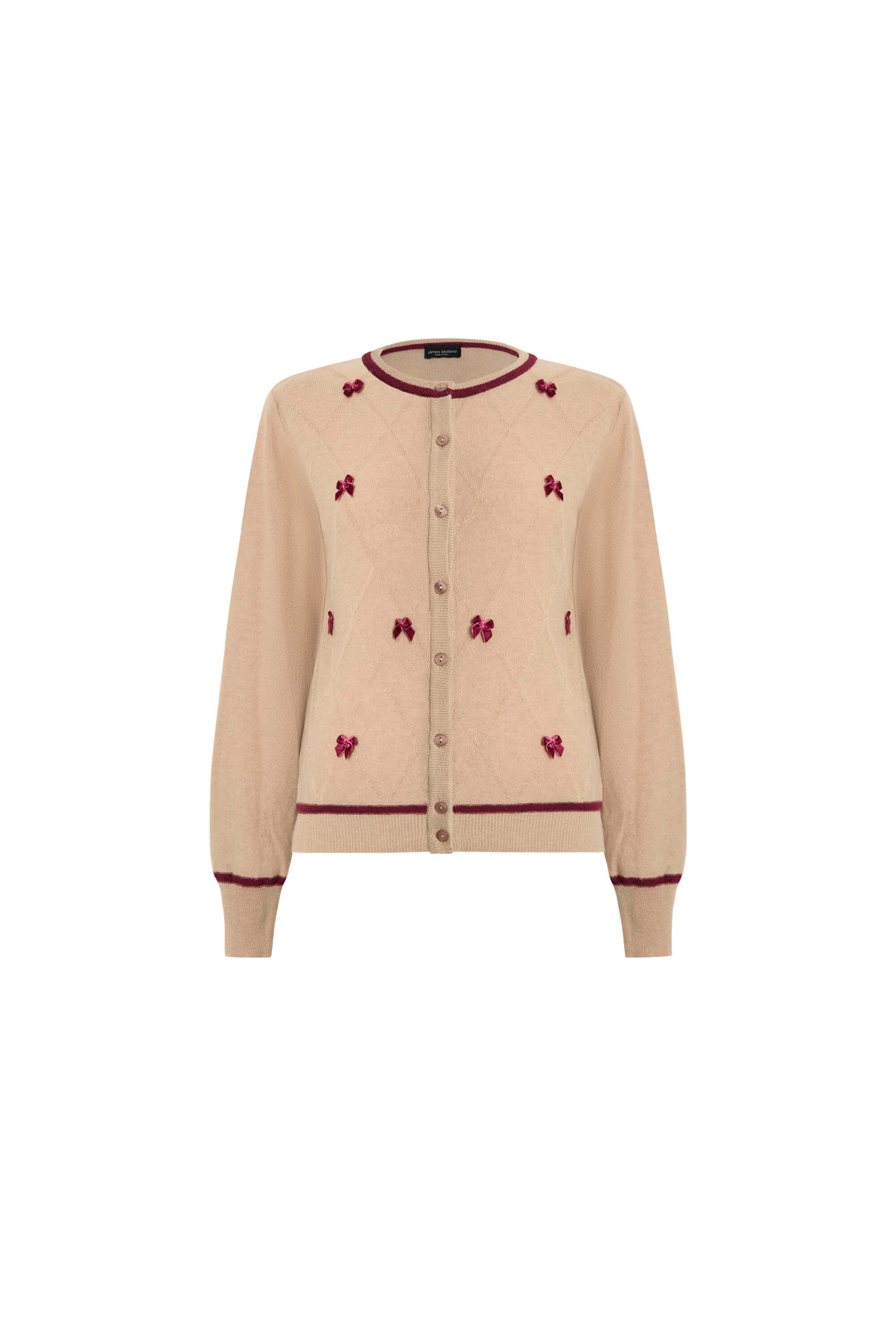 James Lakeland Women's Brown Bow Detail Camel Cardigan In Brown