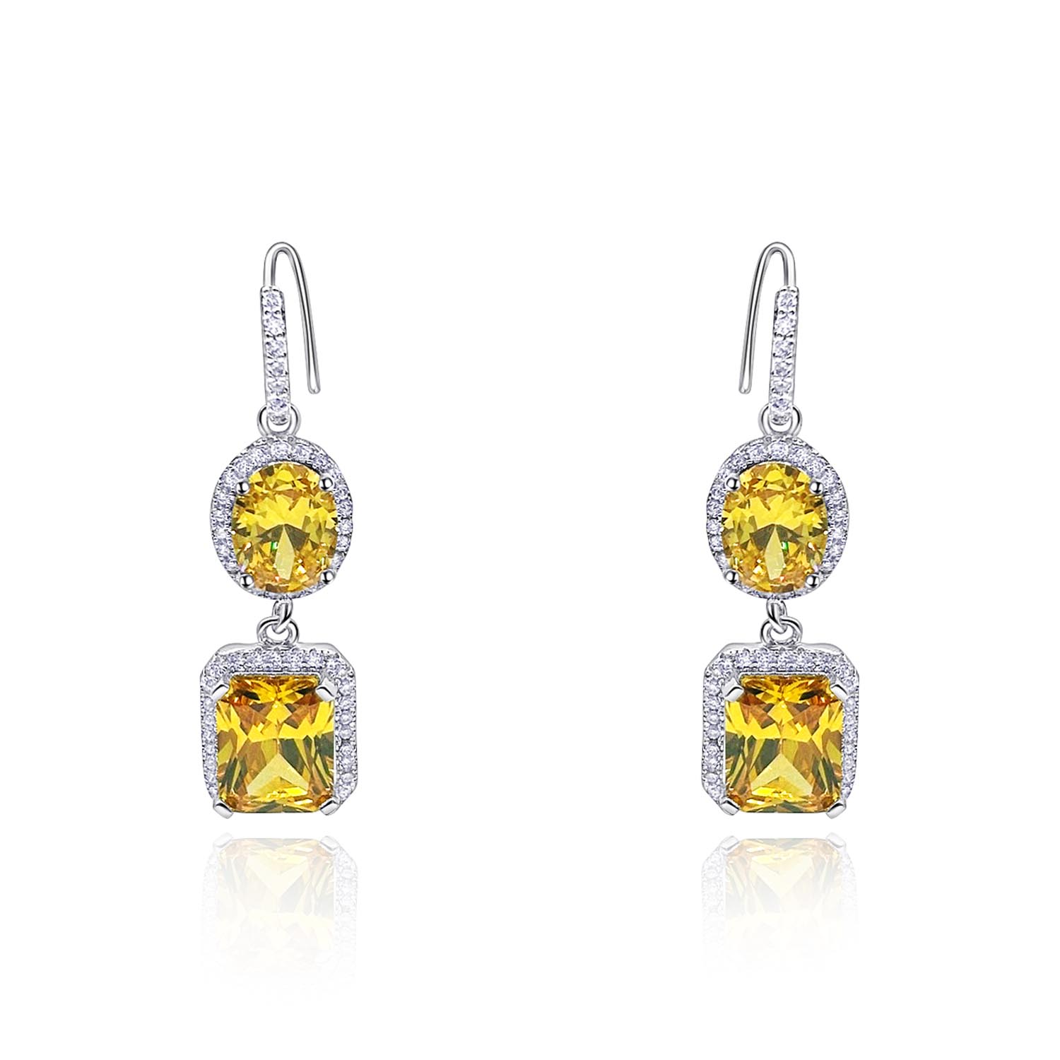 Michael Nash Jewelry Women's Silver Canary Diamond Cubic Zirconium Oval And Emerald Shape Drop Earrings With Pave Cubic Z In Silver