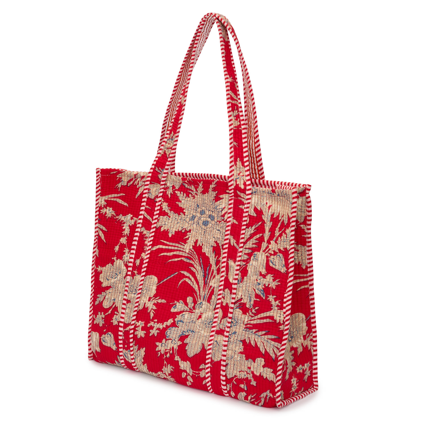 At Last... Women's Large Cotton Tote Bag In Red Floral