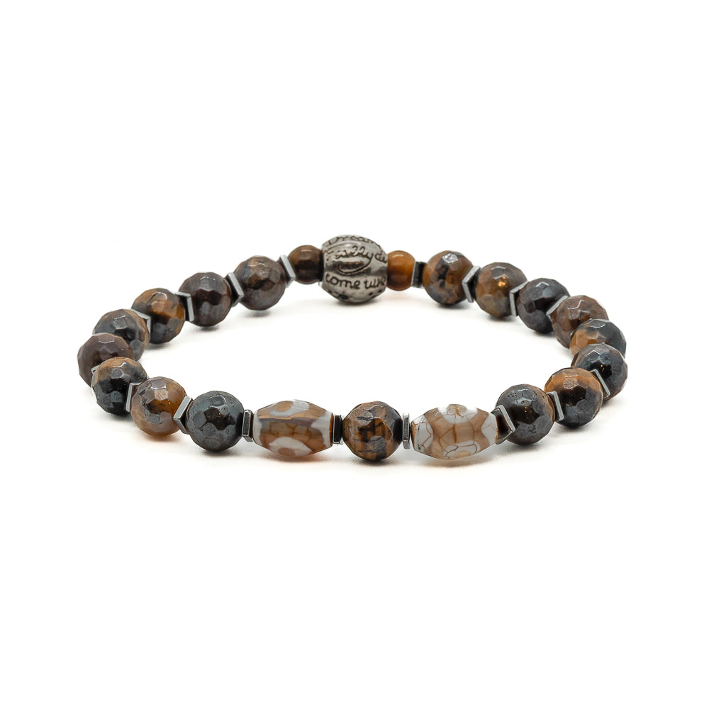 Brown / Silver Amor Men Beaded Bracelet-Brown Ebru Jewelry