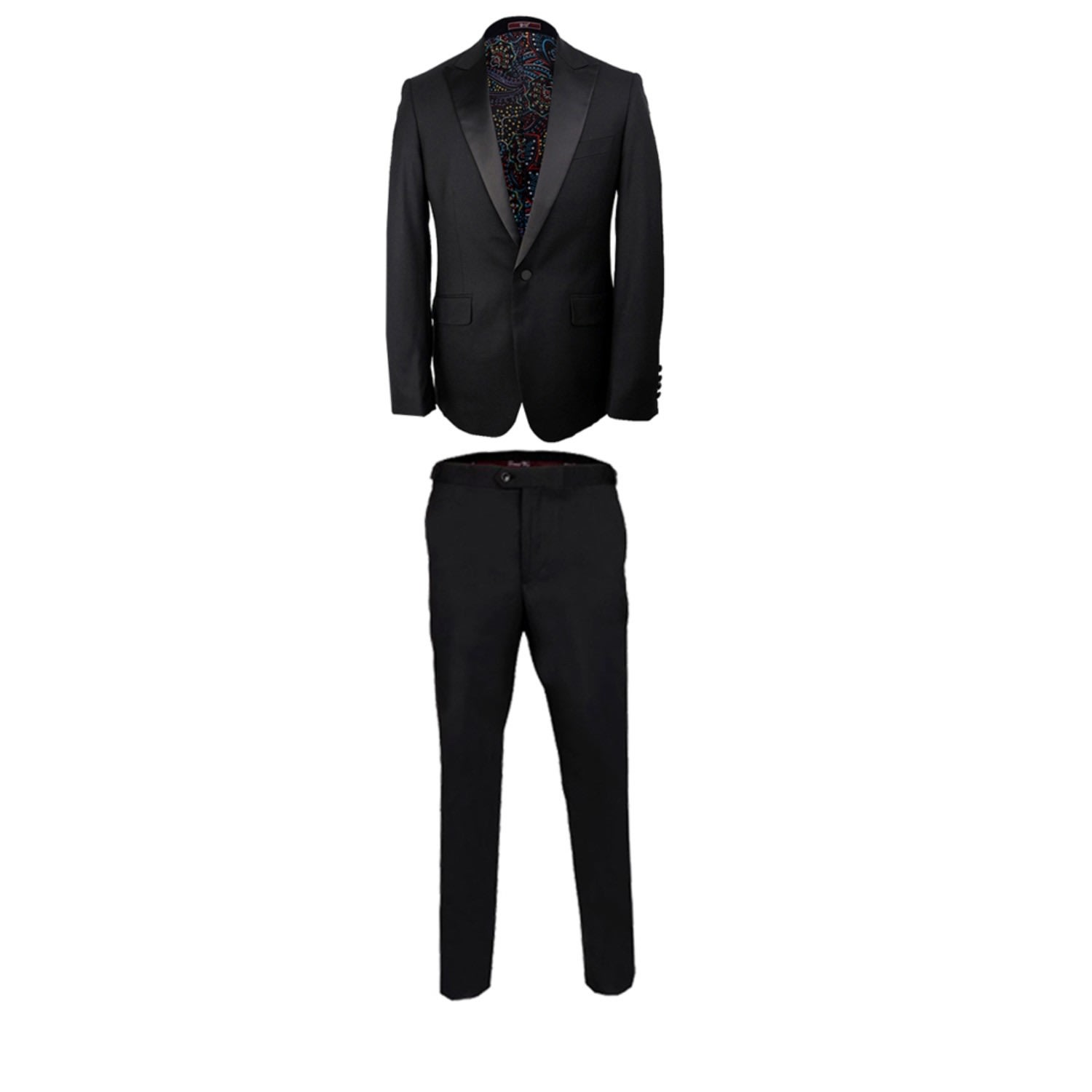 David Wej Men's Dress Single Breasted Satin Peak Lapel Tuxedo Set – Black In Black
