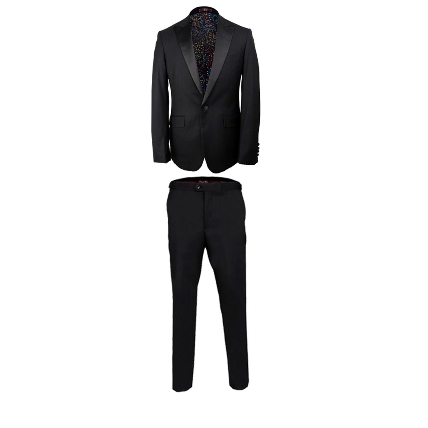 Men’s Dress Single Breasted Satin Peak Lapel Tuxedo Set - Black Medium David Wej