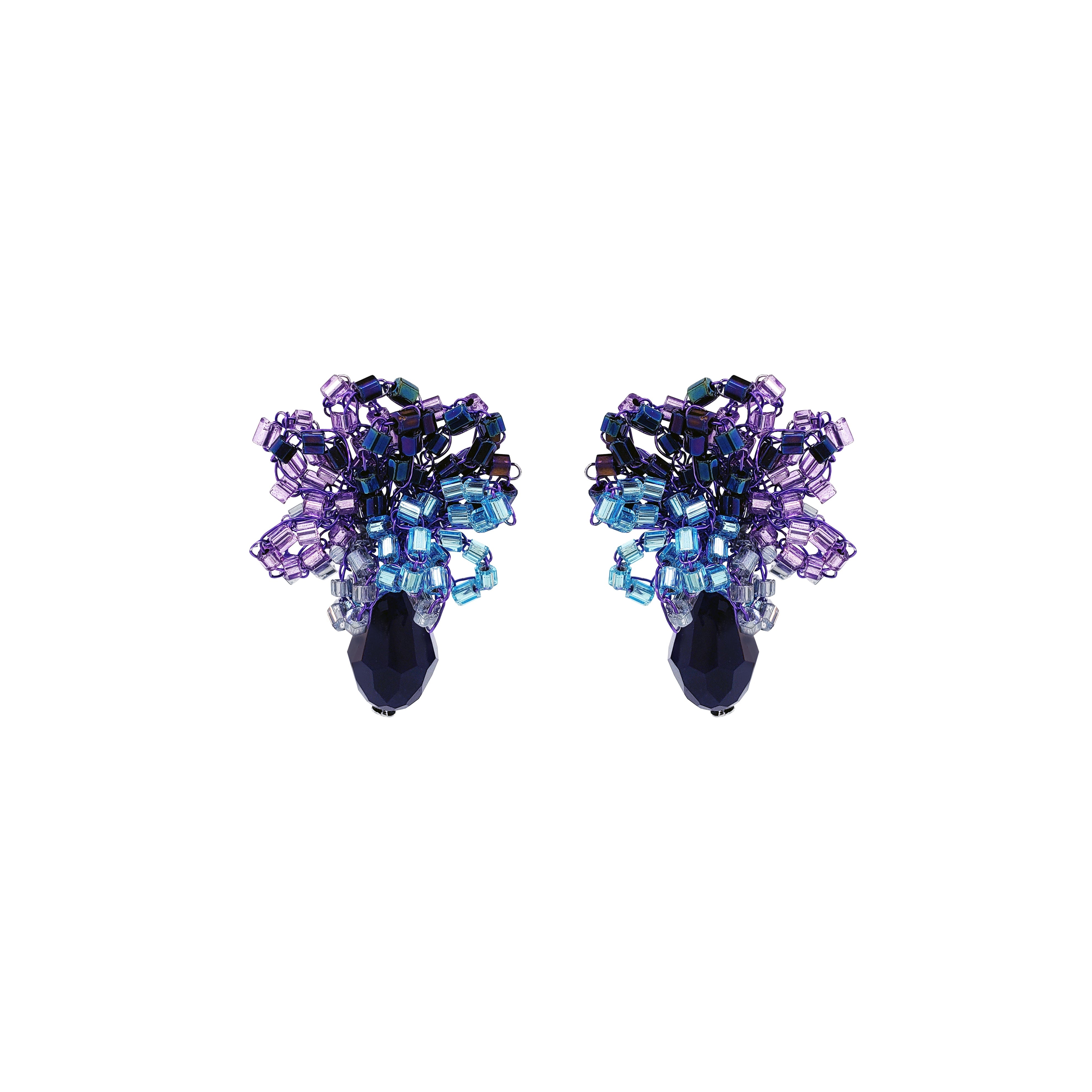 Lavish By Tricia Milaneze Women's Blue / Pink / Purple Neon Purple Mix Drizzle Mini Post Handmade Earrings