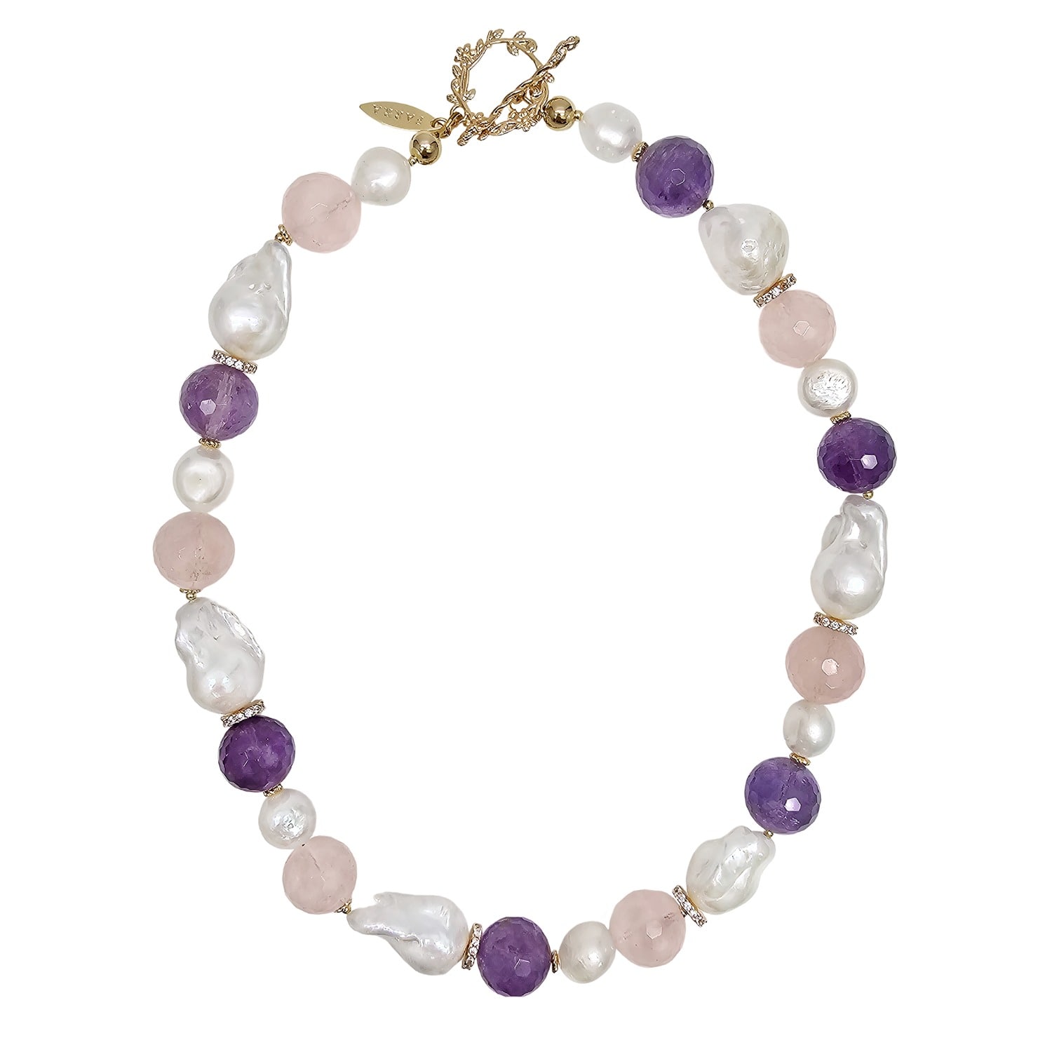 Farra Women's Pink / Purple Baroque Pearls With Rose Quartz And Amethyst Necklace