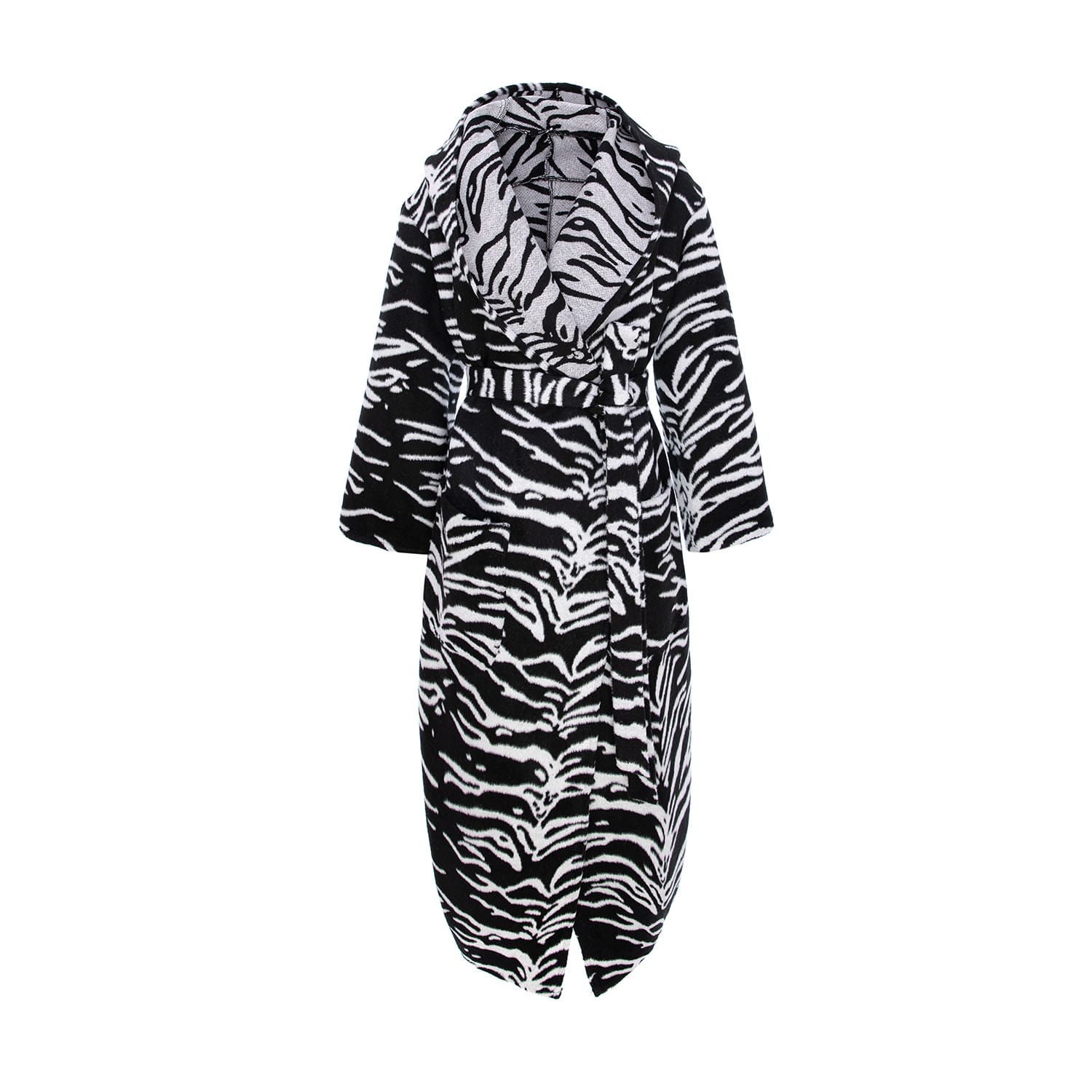 Bluzat Women's Black / White Long Hooded Coat With Zebra Print In Black