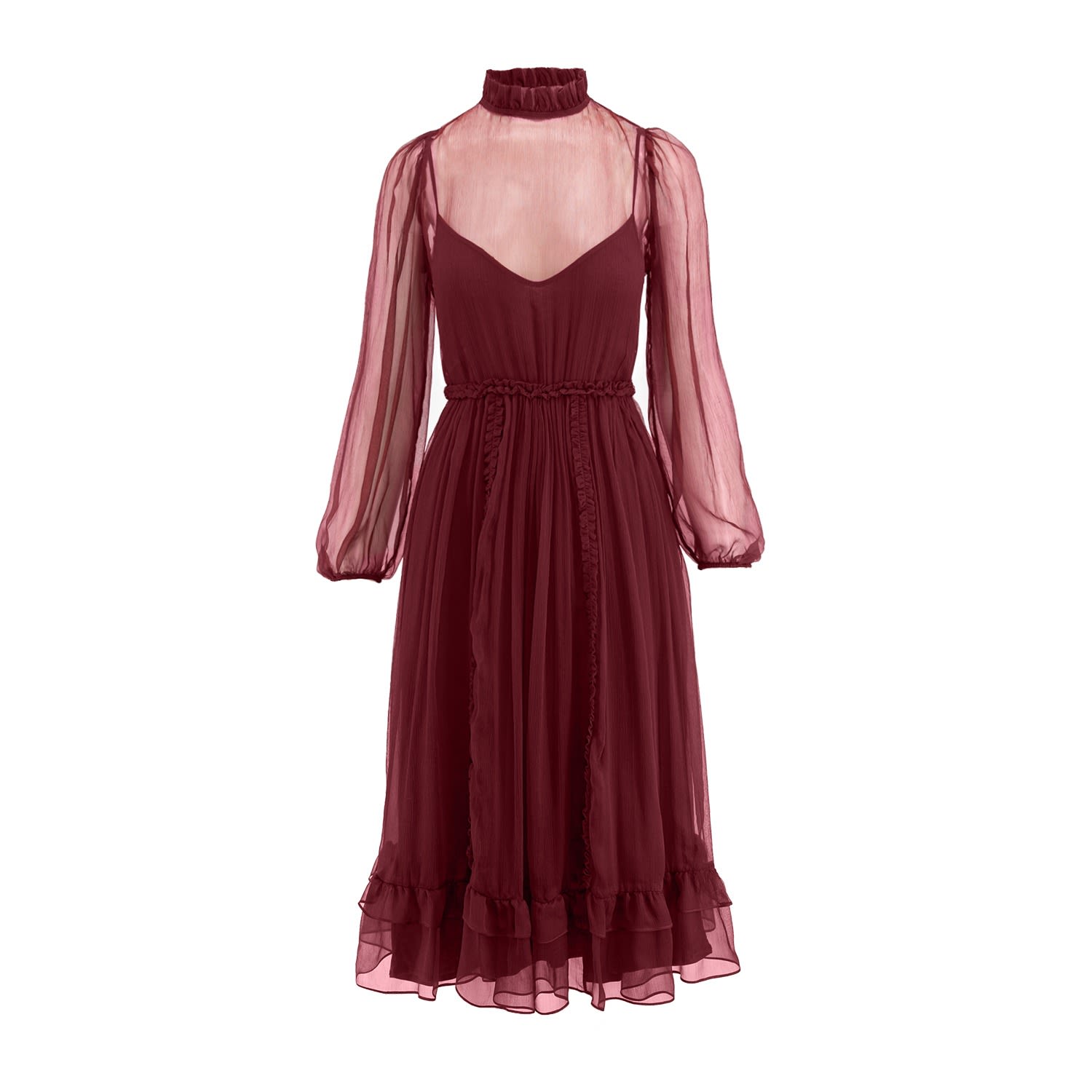 Women’s Red / Brown Majesty Midi Silk Dress Extra Small Framboise