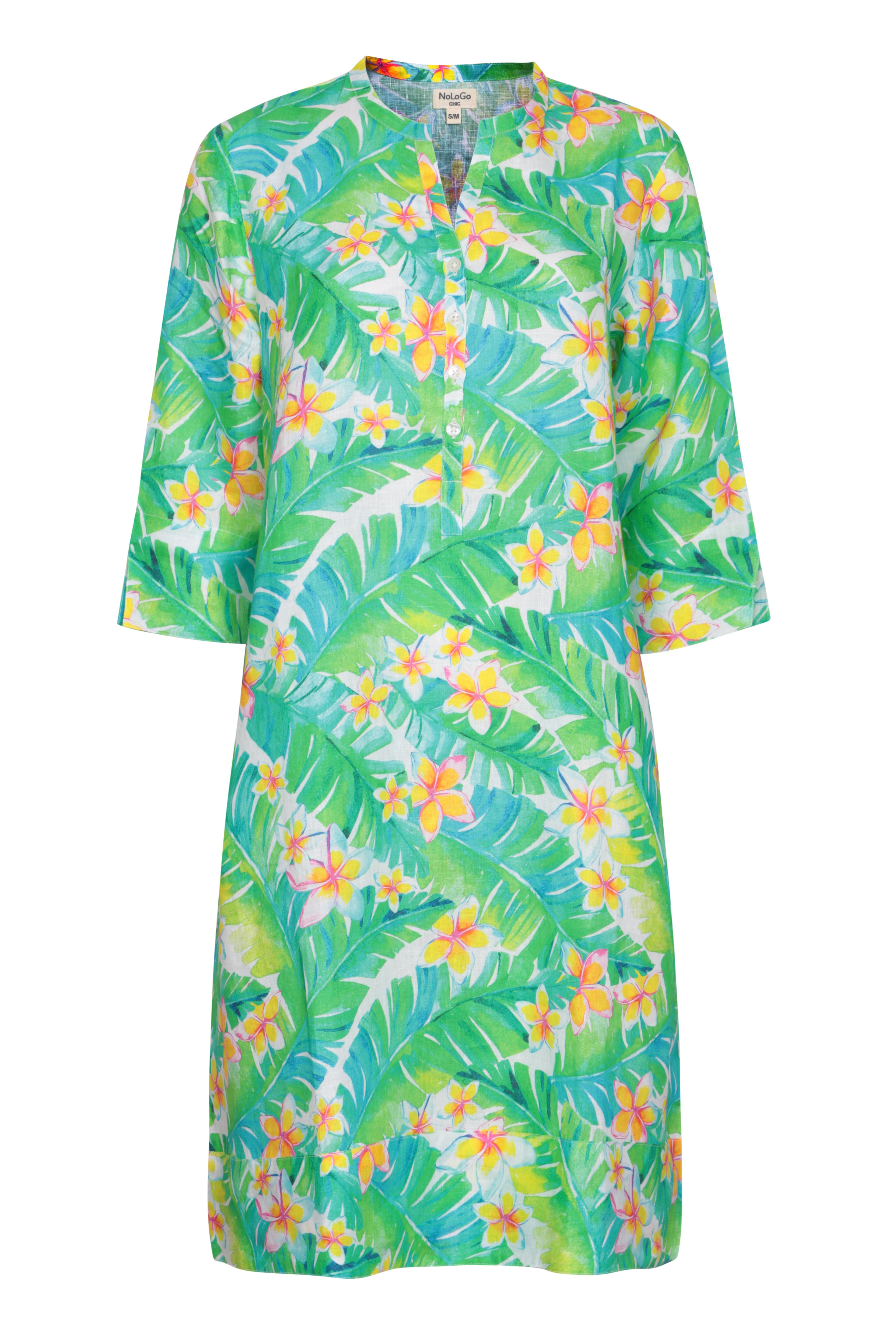 Women’s Green / Yellow / Orange Printed Linen Tunic Dress Honolulu Medium Nologo-Chic