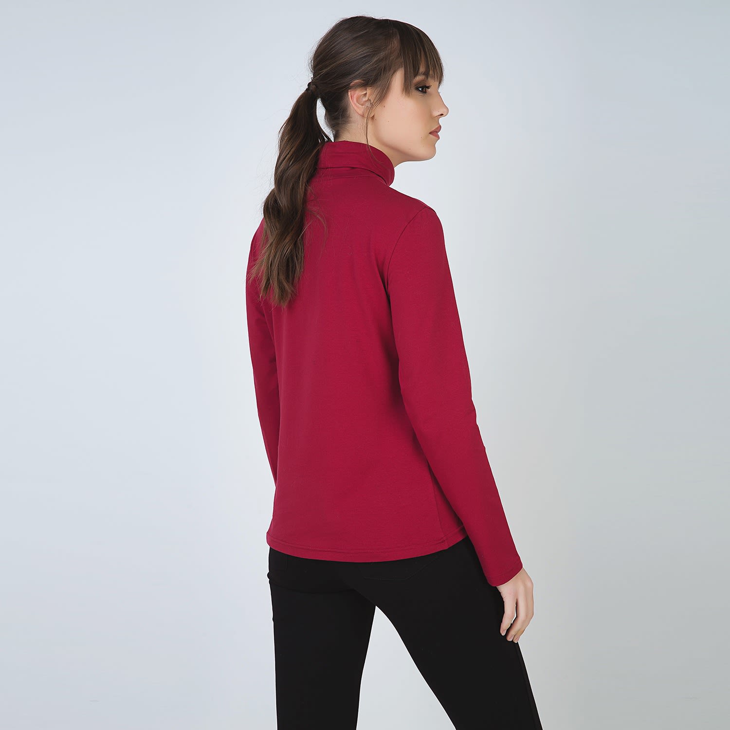 burgundy polo neck jumper womens