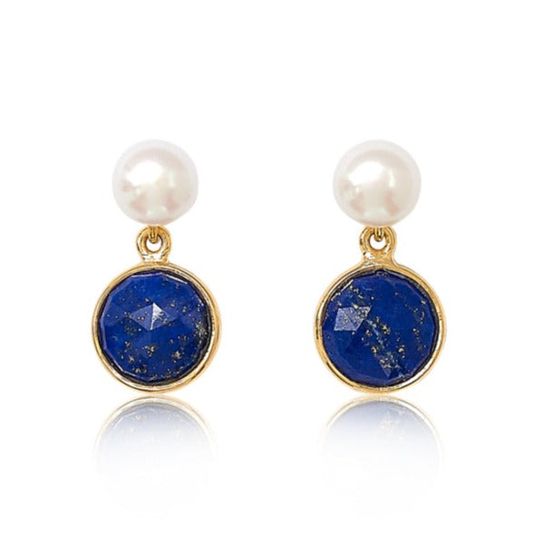 Women’s Blue / White Nova Lapis Lazuli & Cultured Freshwater Pearl Drop Earrings Pearls of the Orient Online