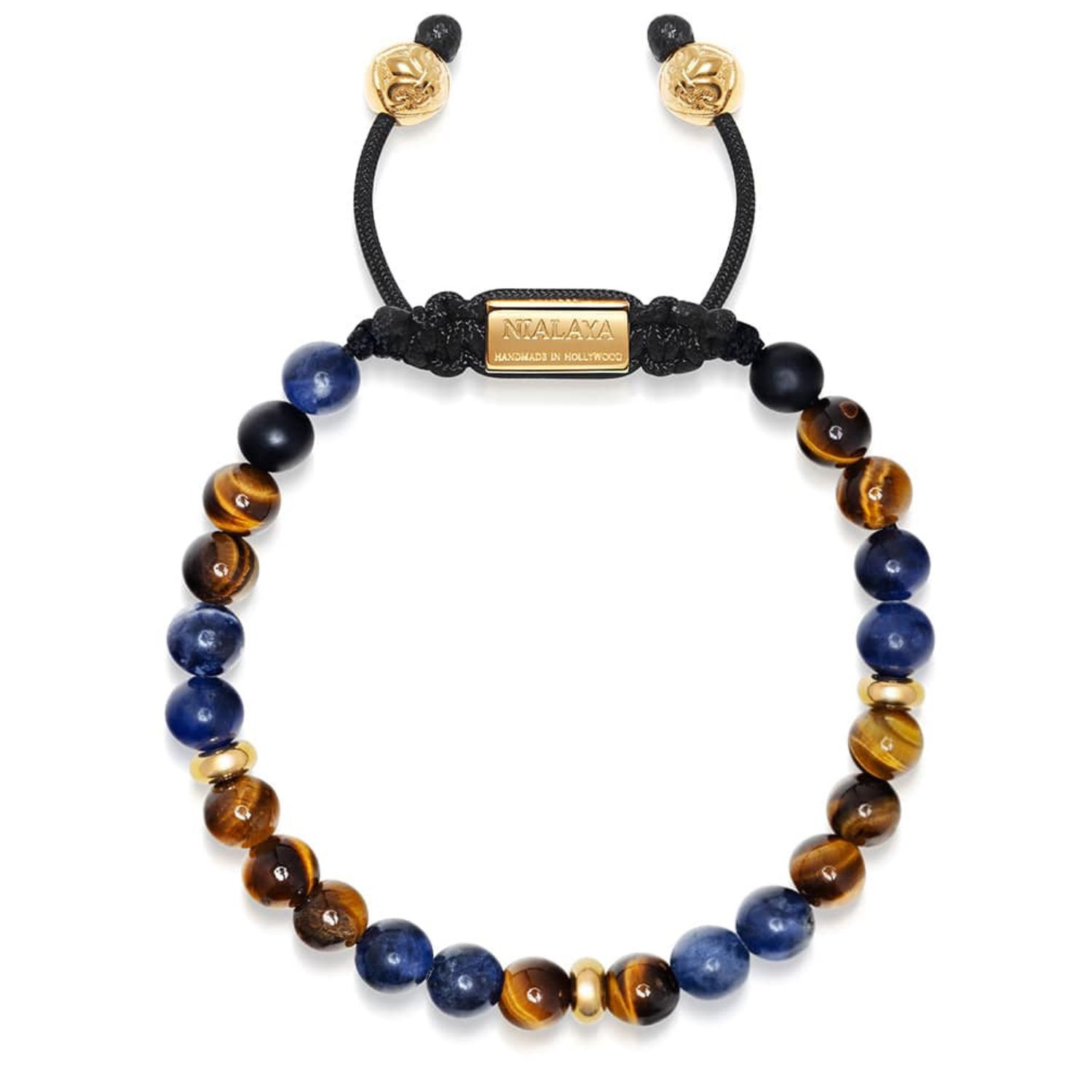 Men’s Beaded Bracelet With Dumortierite, Brown Tiger Eye And Gold Nialaya