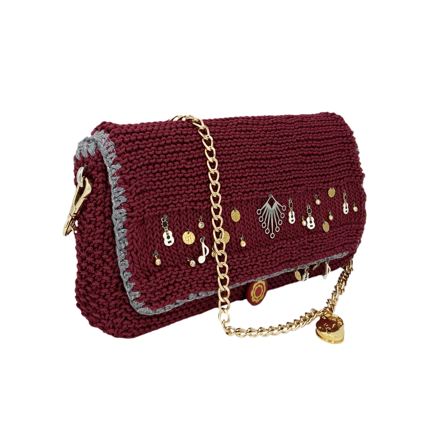 Hilo De Mar Women's Red / Grey Horreo - Hand Knitted Bag With Charms - Wine In Red/grey