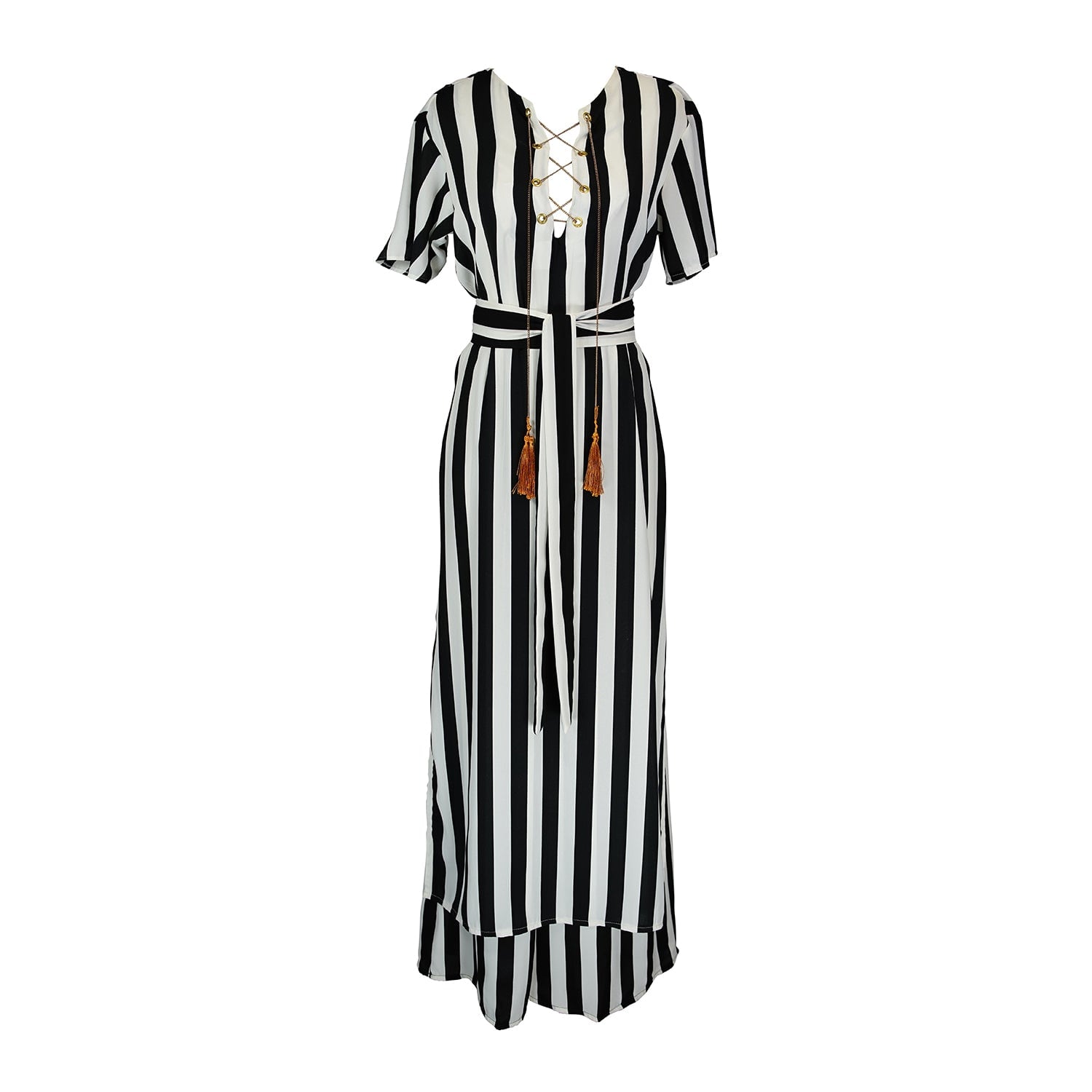 Jennafer Grace Black / White Corsaire Stripe Tunic & Palazzo Set In Black/white