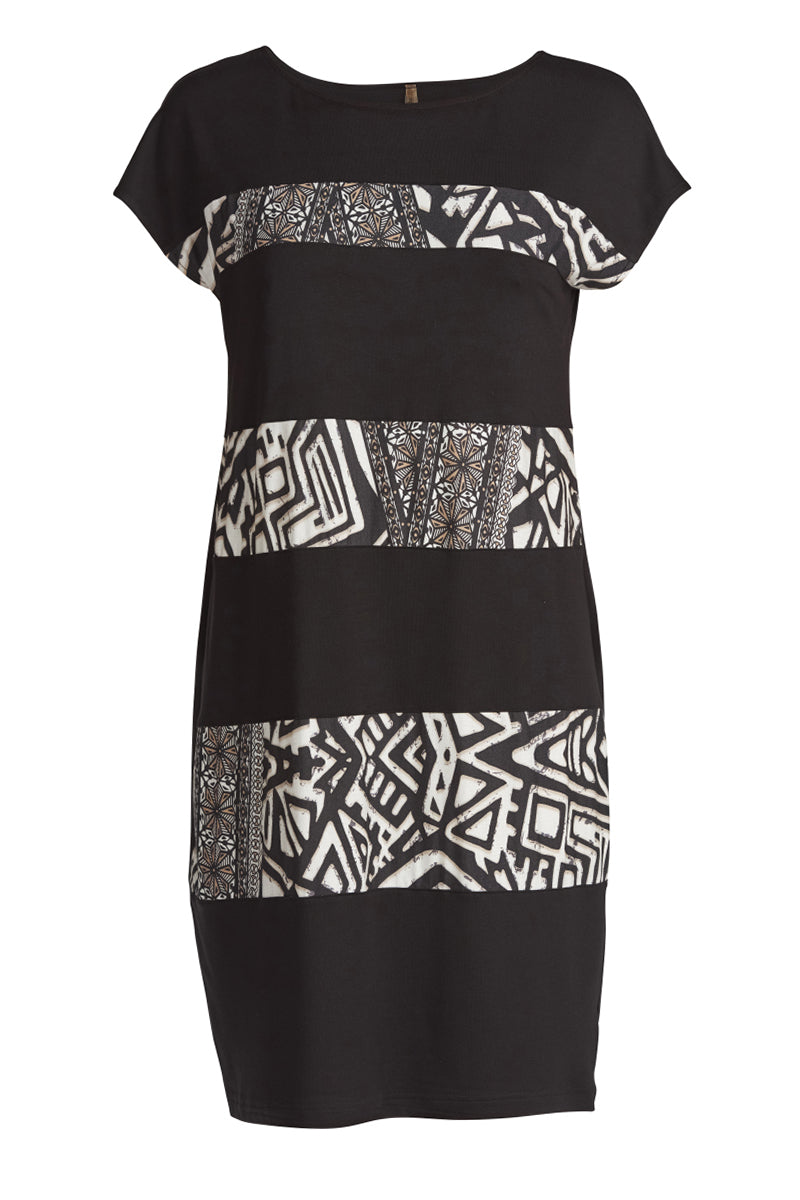 Conquista Women's Black Straight Dress With Print Detail In Black