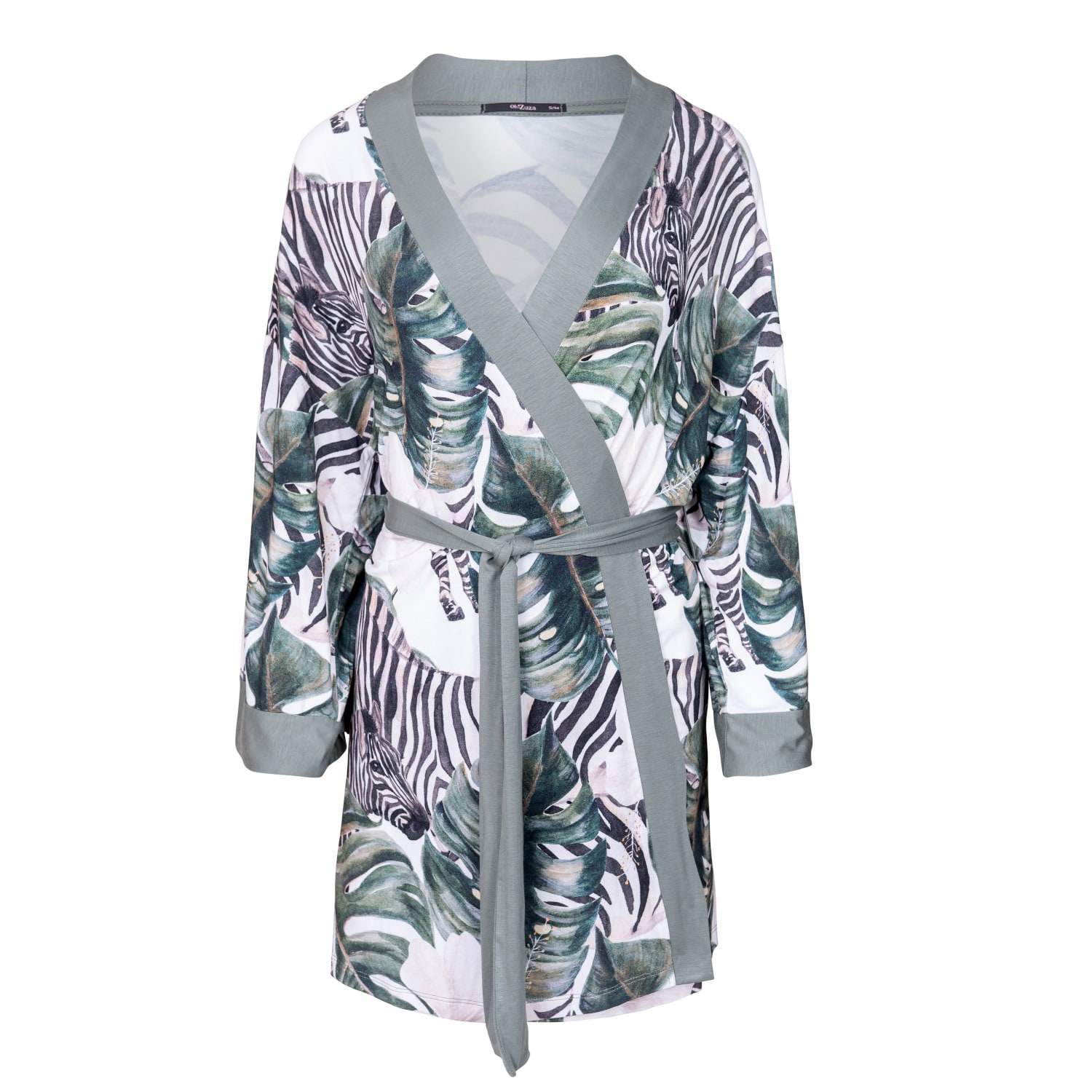Oh!zuza Night&day Women's Green / White Robe - Breathable Viscose With Zebra & Monstera Print In Green/white