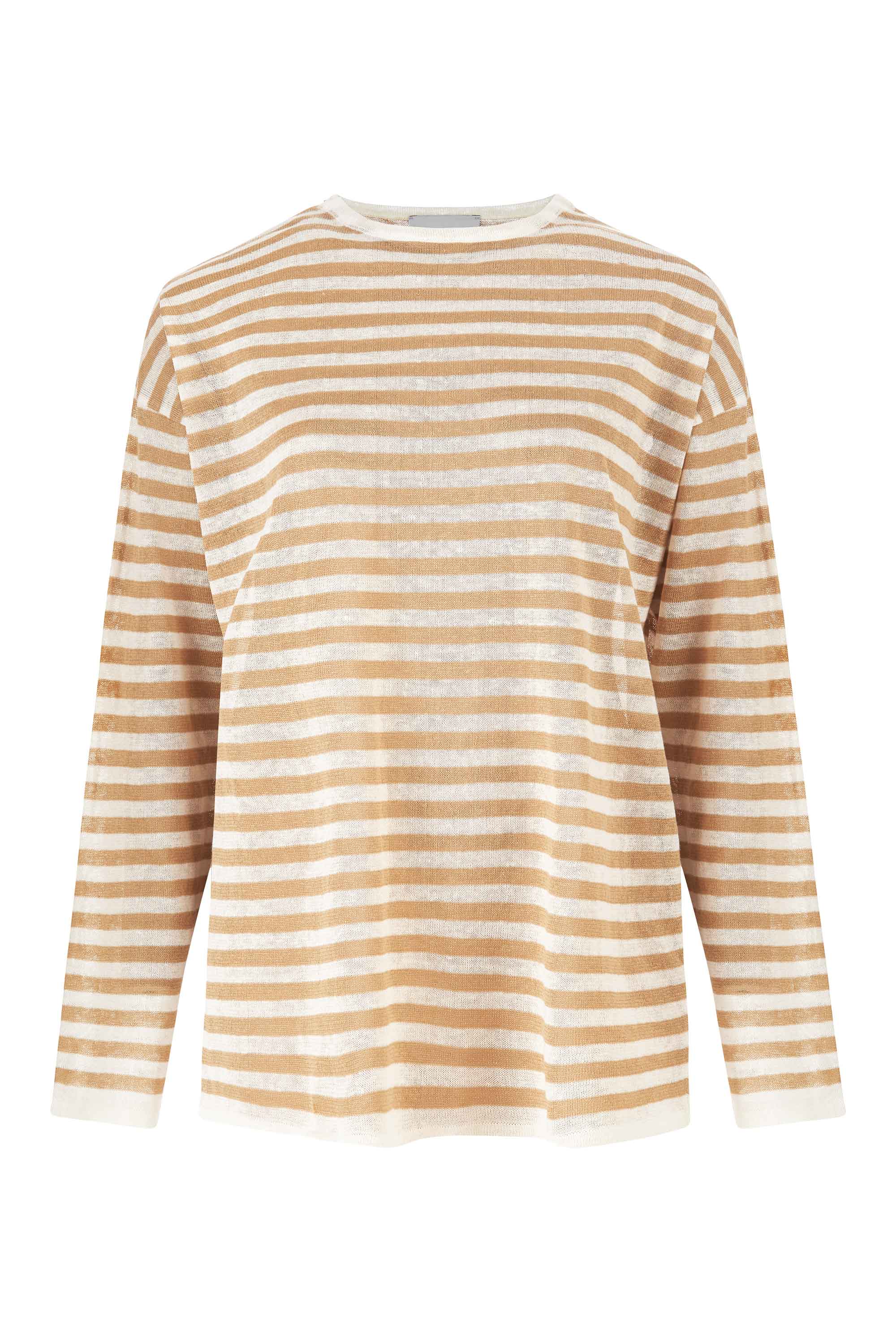 Women’s Brown Tanto Linen Long-Sleeve Top Striped Caramel One Size Salanida