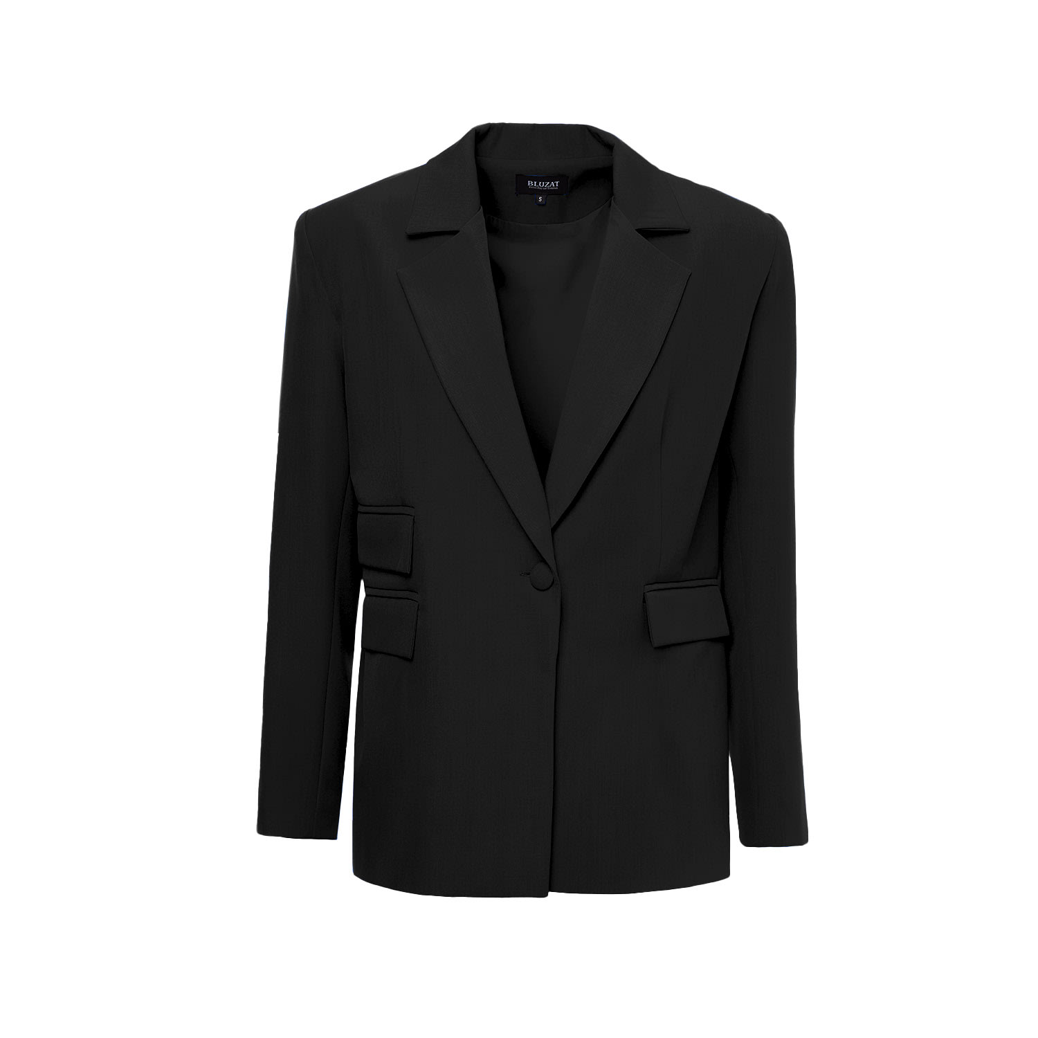 Bluzat Women's Black Regular Blazer With Double Pocket In Black