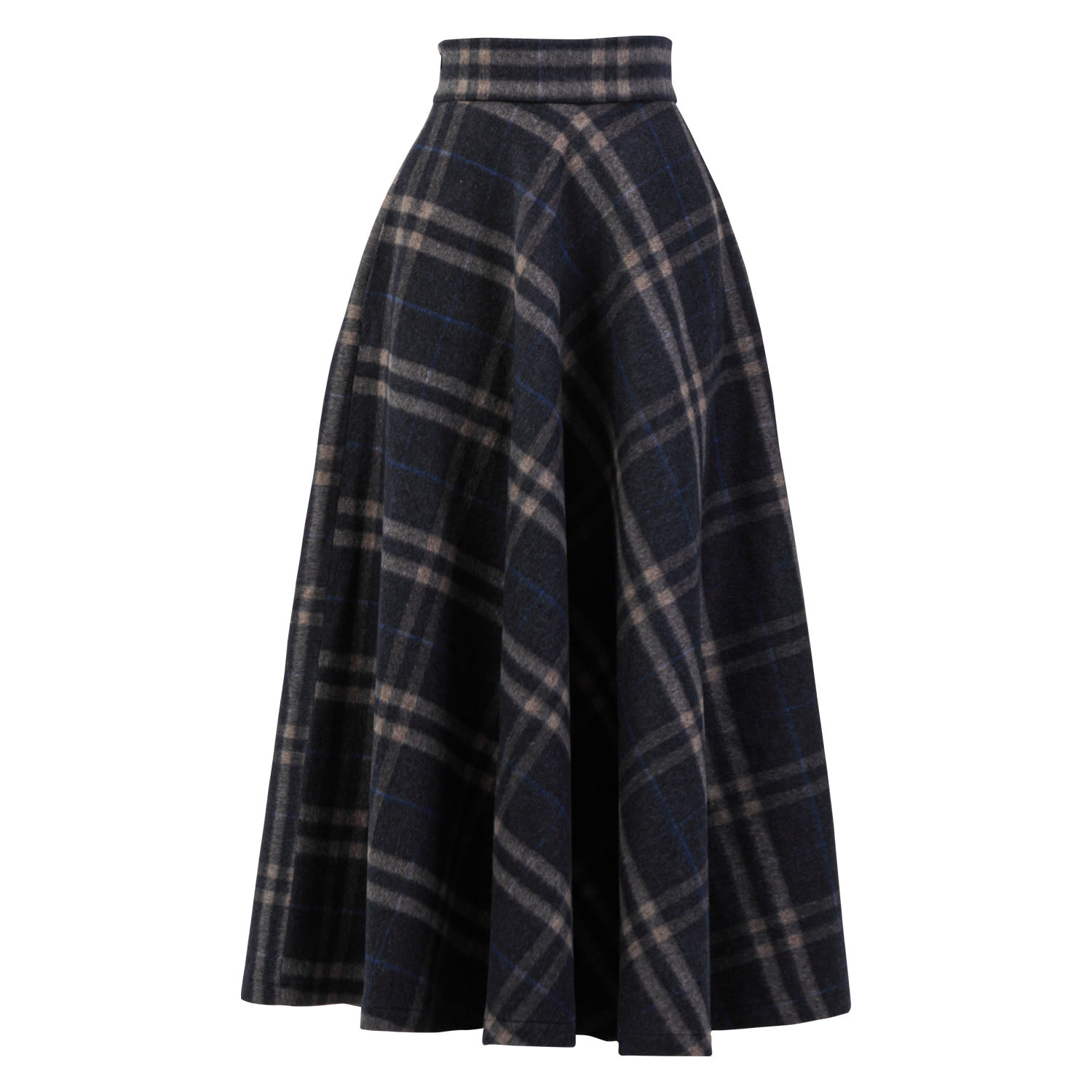 Women’s Brown Wool Tartan Plaid Floor Length Skirt With High Waist And Pockets XXL Nikka Place