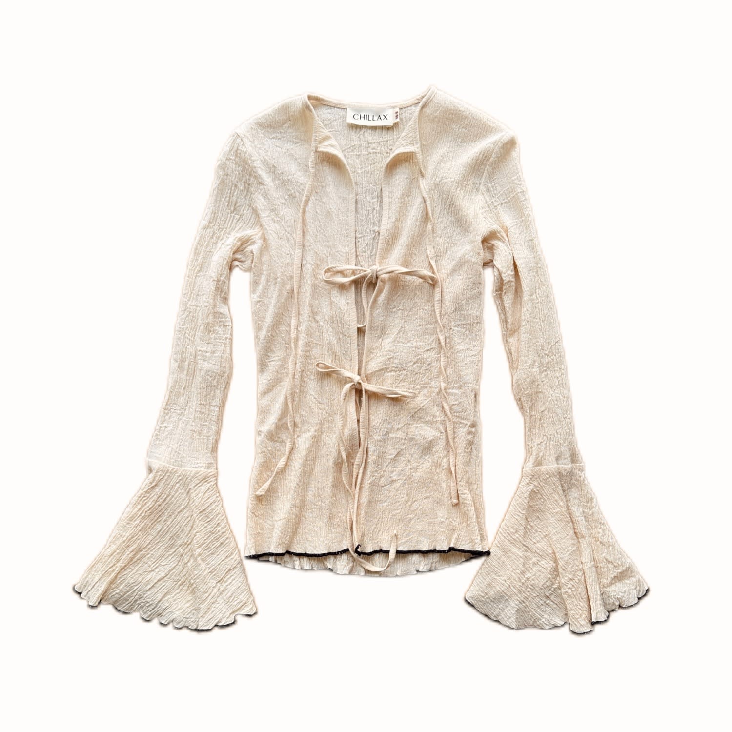 Chillax Women's Neutrals / Black Rosalita Crinkle Ogranic Cotton Front-tie Top