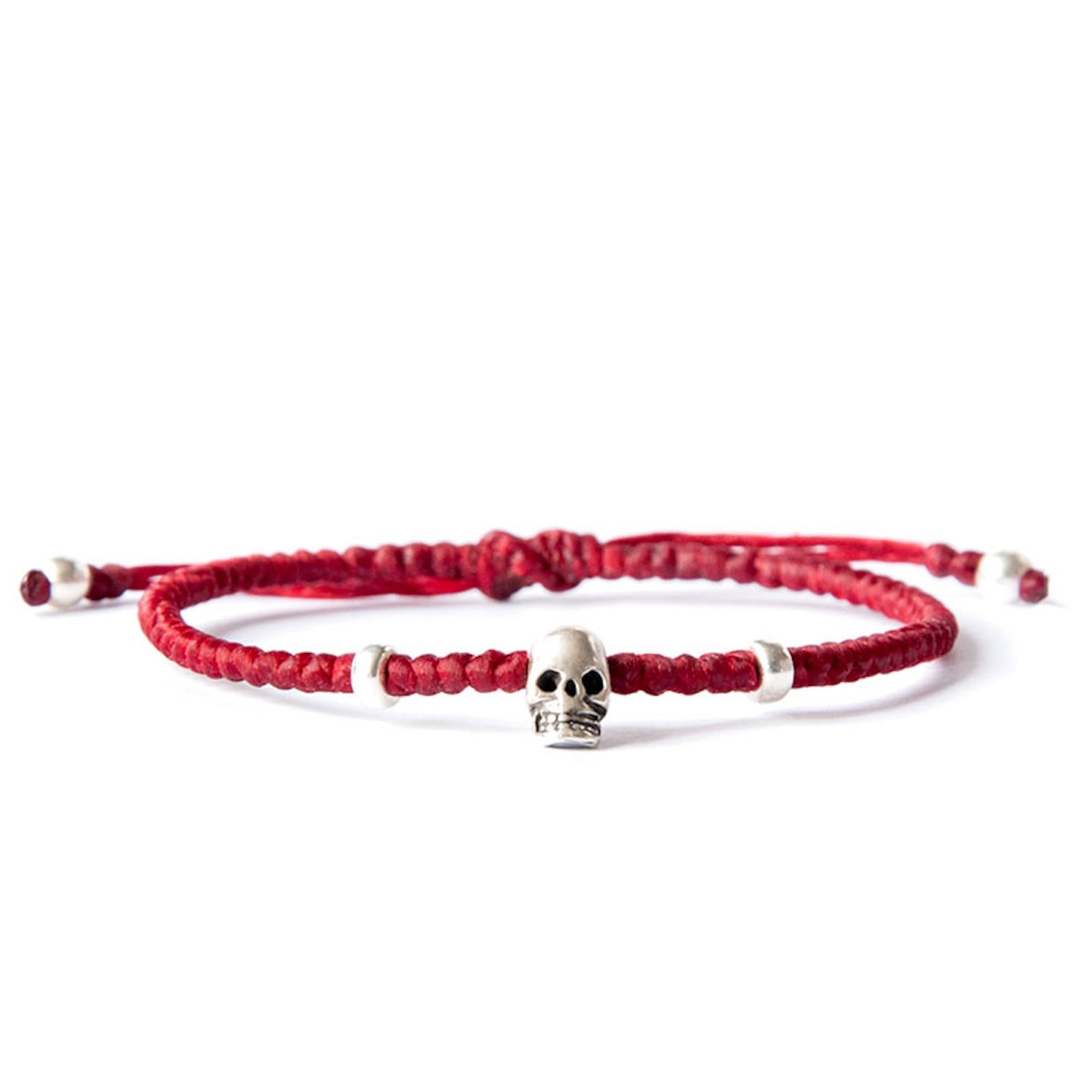 Harbour Uk Bracelets Women's Red String Bracelet With Sterling Silver Skull Charm - Red